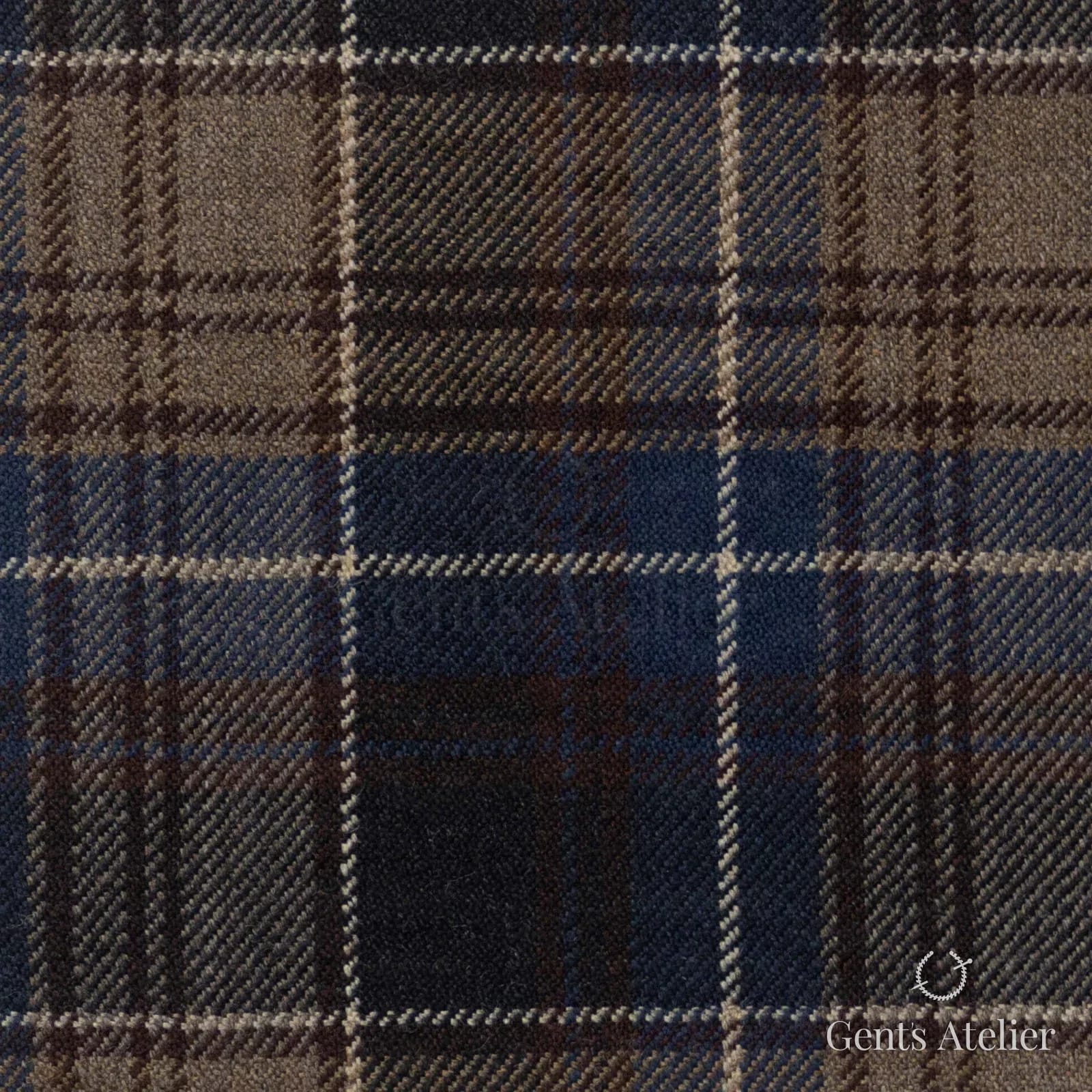 Костюмная ткань Marzoni 655 - 506 / 1200 — Коричневый / Синий, клетка, 100% шерсть