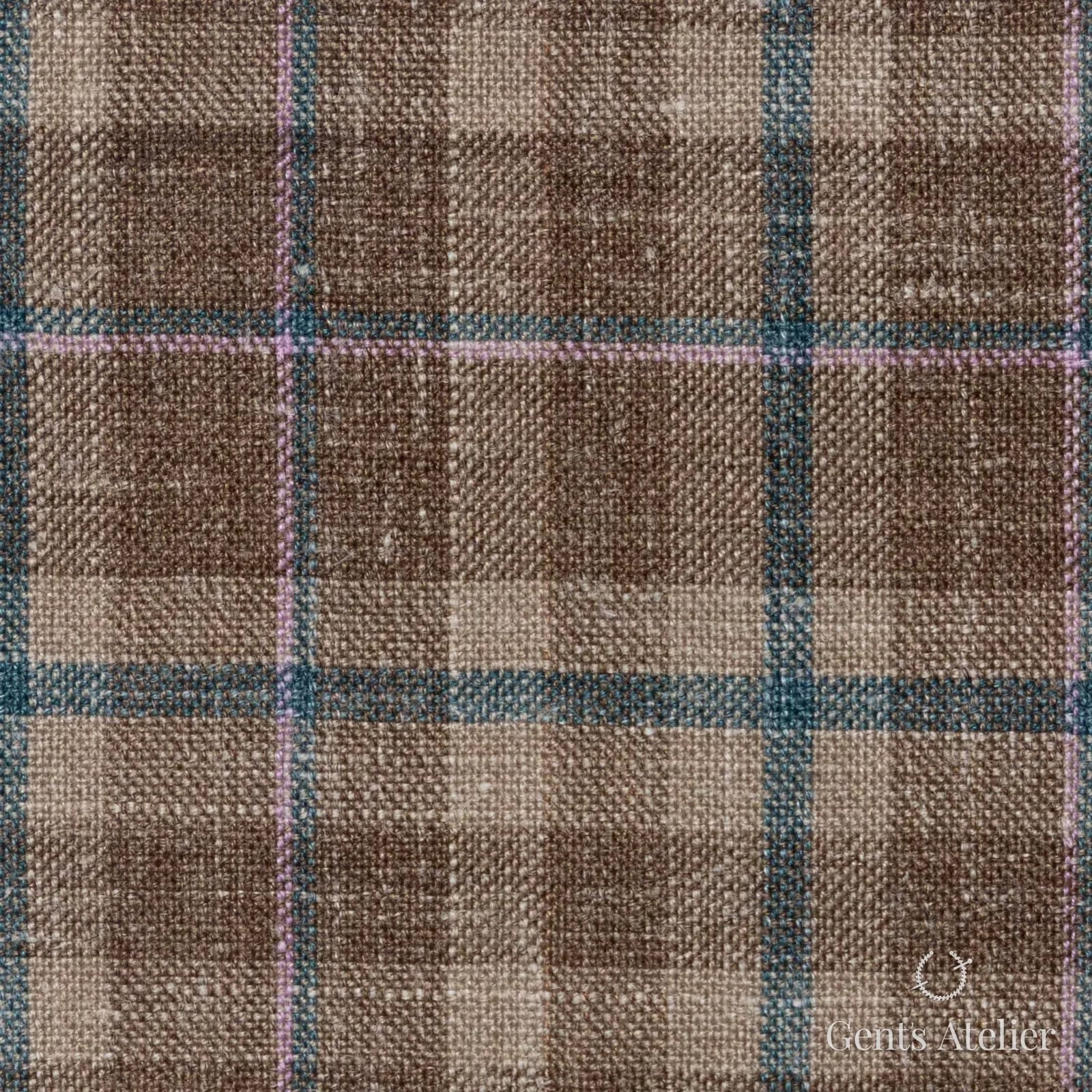 Костюмная ткань Marzoni 655 - 515 / 1200 — Коричневый / Зелёный, оконная клетка, 40% шерсть, 35% шёлк, 25% лён