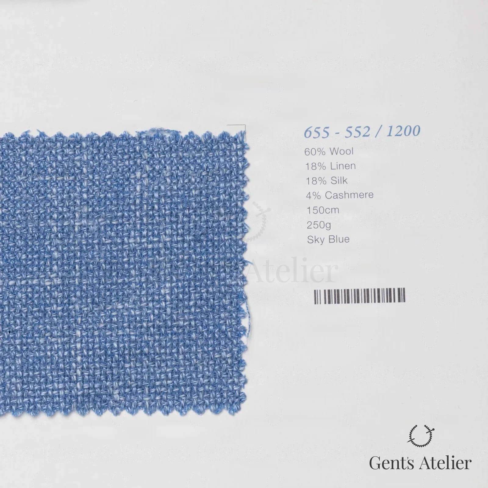 Образец ткани Marzoni 655 - 552 / 1200 с этикеткой — Sky Blue