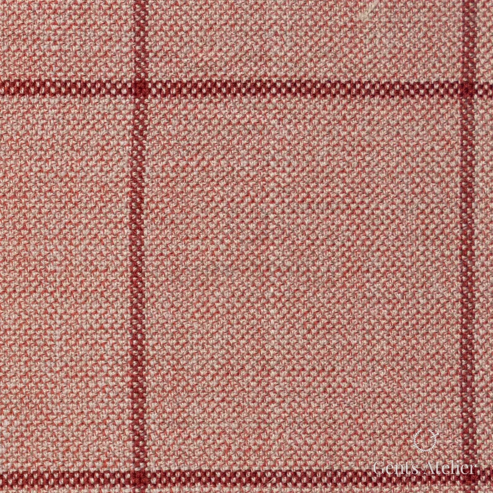 Костюмная ткань Marzoni 655 - 563 / 1200 — Coral / Красный, оконная клетка, 50% шерсть, 38% шёлк, 12% лён