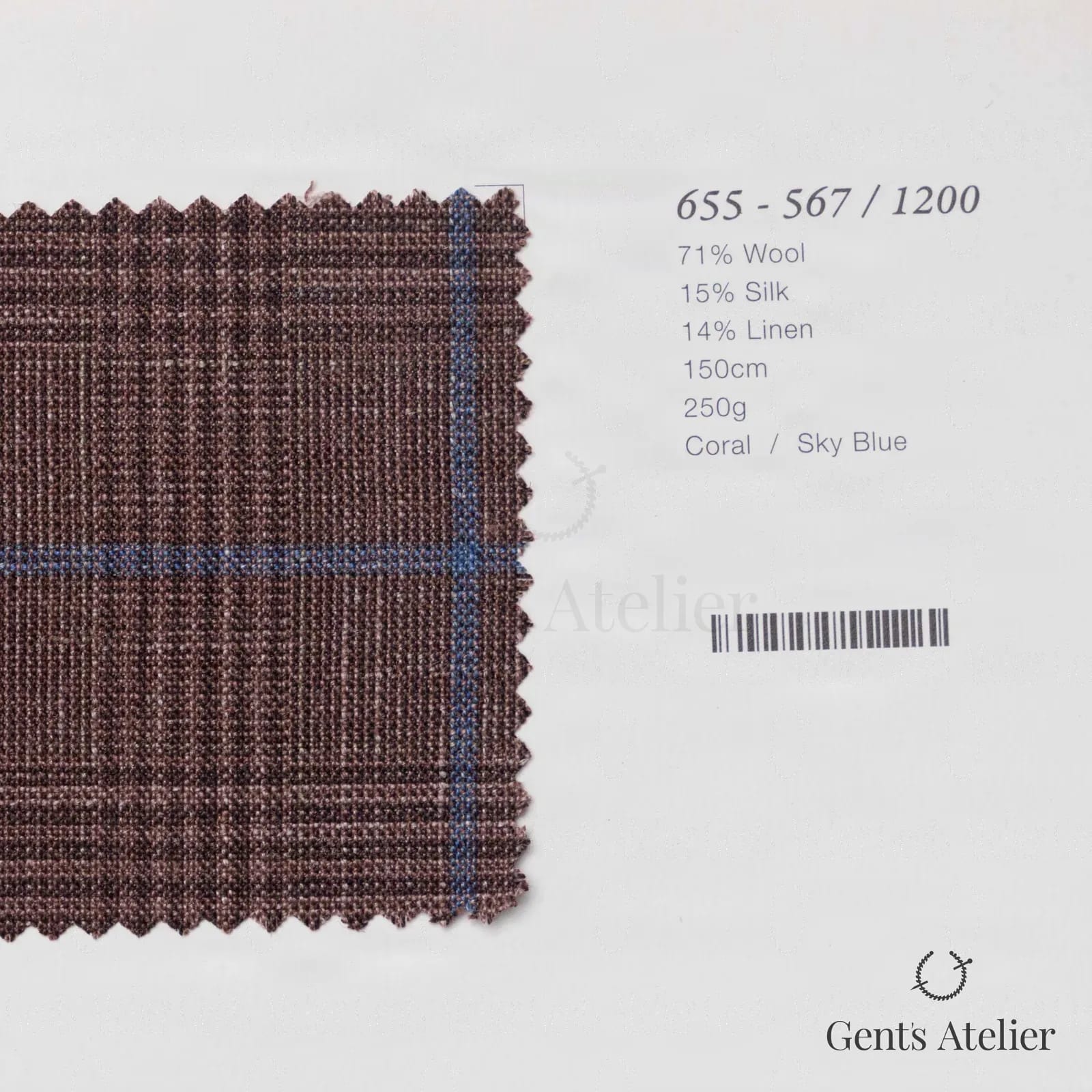 Образец ткани Marzoni 655 - 567 / 1200 с этикеткой — Coral / Sky Blue