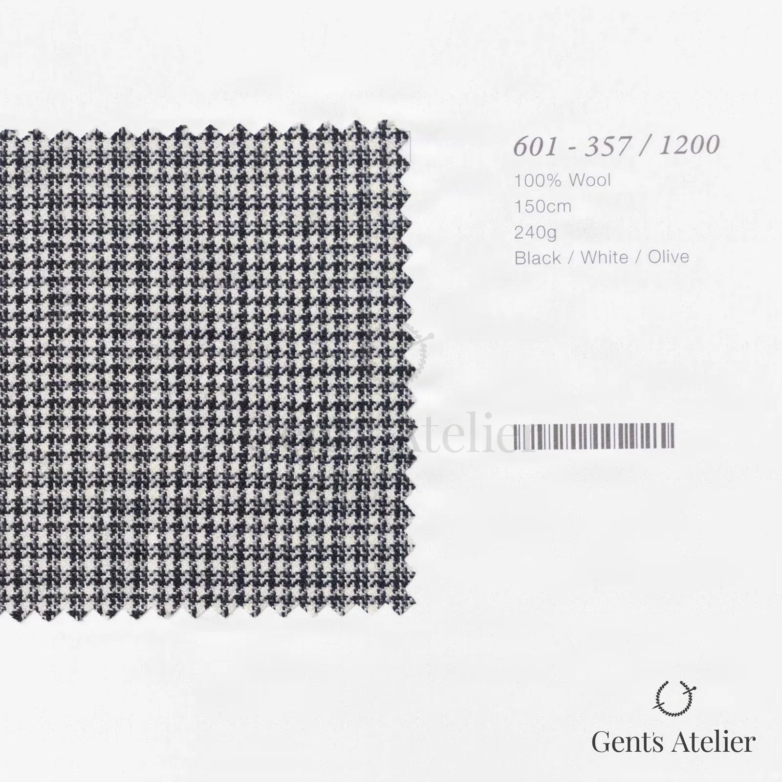Образец ткани Marzoni 601 - 357 / 1200 с этикеткой — Чёрный / Белый / Оливковый