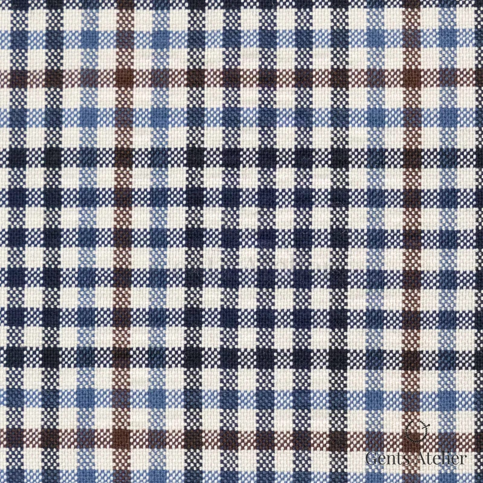 Костюмная ткань Marzoni 601 - 374 / 1200 — Бежевый / Синий / Коричневый, клетка, 54% шёлк, 46% шерсть
