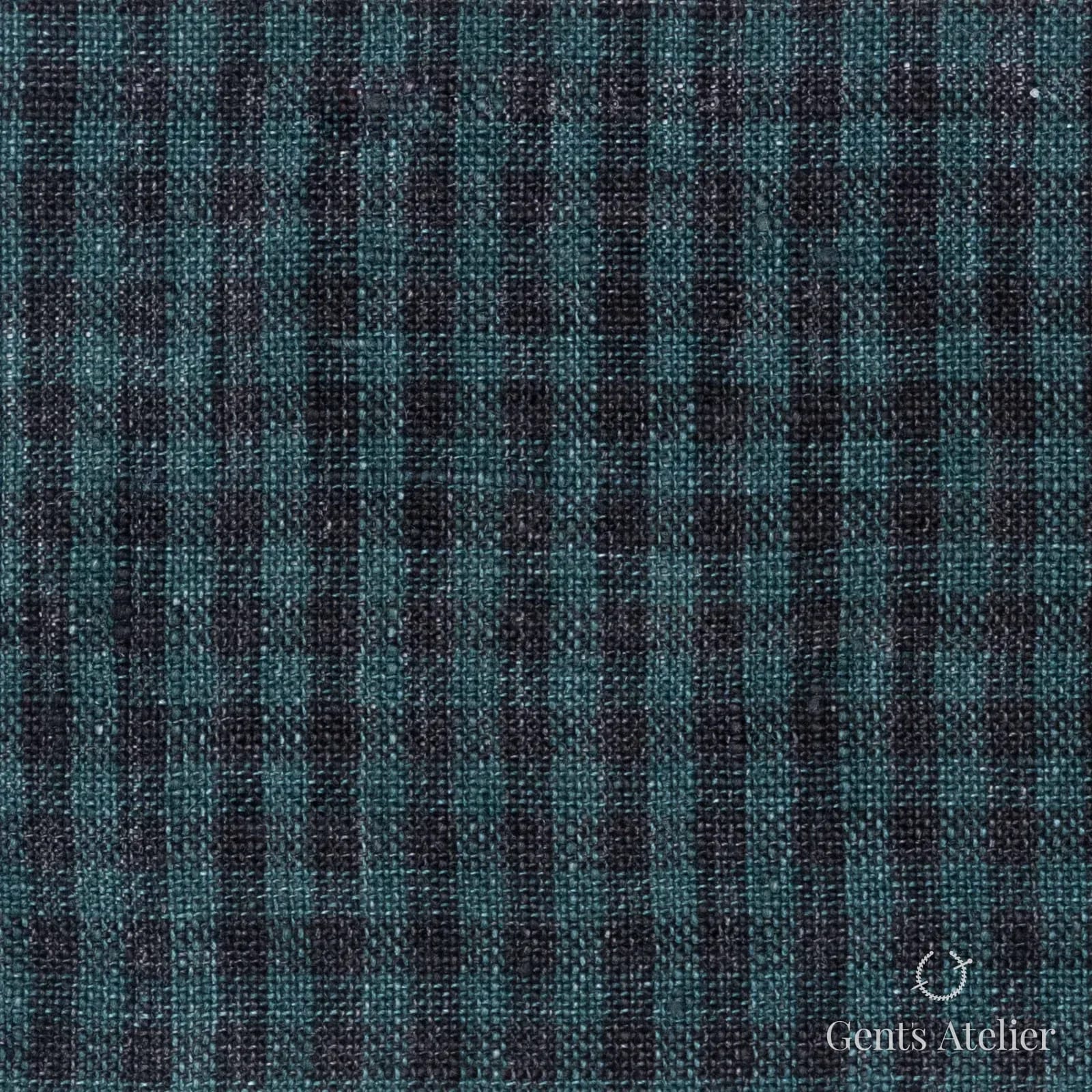Костюмная ткань Marzoni 605 - 776 / 800 — Teal Green / Чёрный, клетка, 100% лён