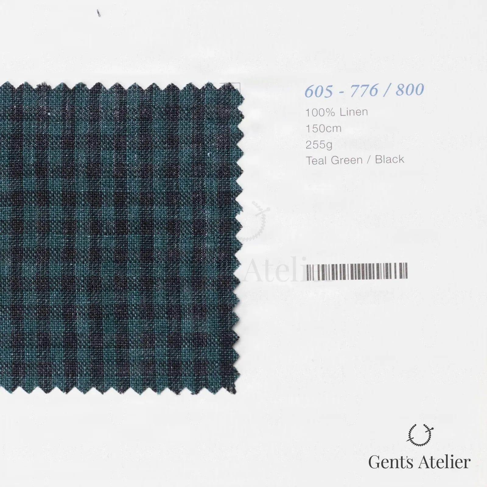 Образец ткани Marzoni 605 - 776 / 800 с этикеткой — Teal Green / Чёрный