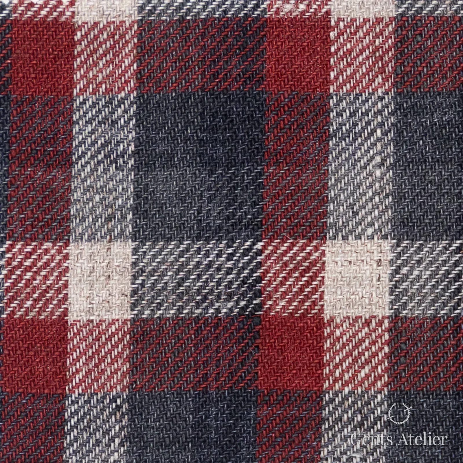 Костюмная ткань Marzoni 605 - 786 / 800 — Deep Red / Graphite, клетка, 100% лён