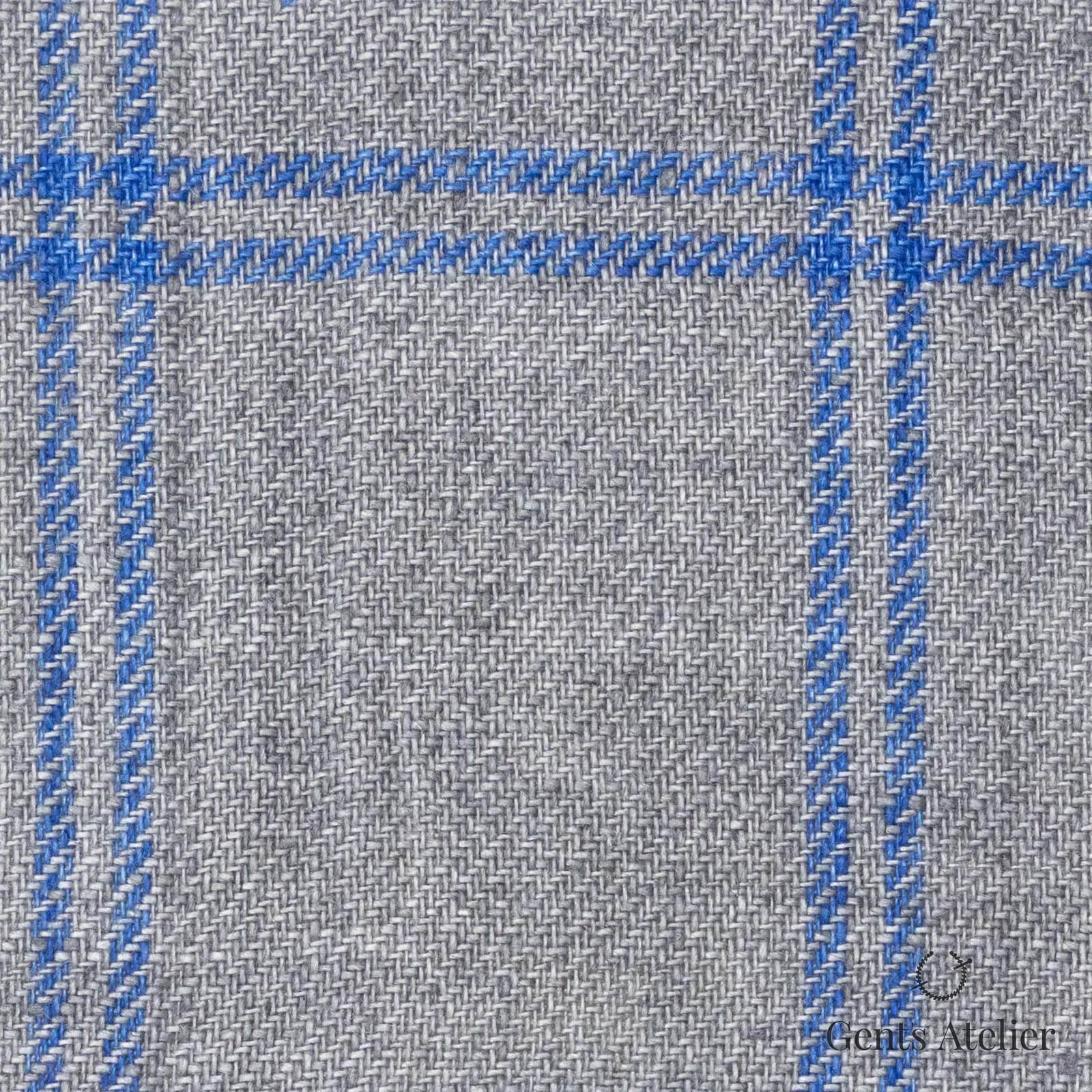 Костюмная ткань Marzoni 613 - 549 / 800 — Серый / Синий, оконная клетка, 100% лён