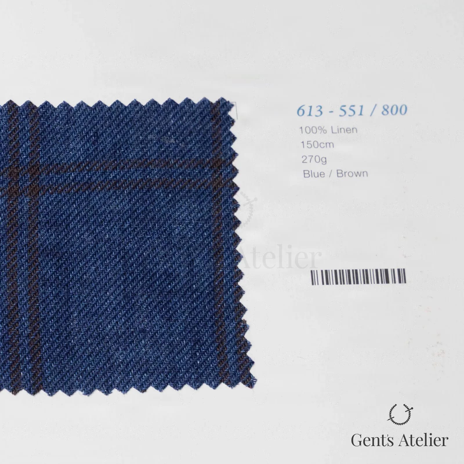 Образец ткани Marzoni 613 - 551 / 800 с этикеткой — Синий / Коричневый