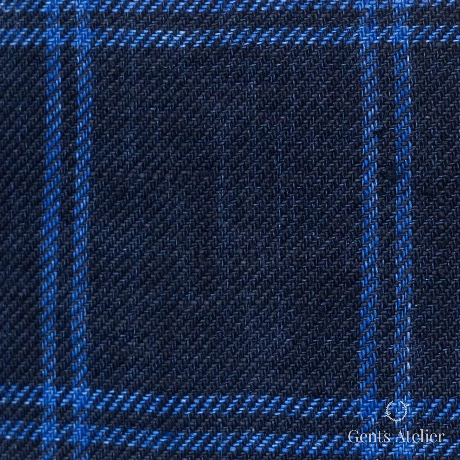 Костюмная ткань Marzoni 613 - 552 / 800 — Тёмно-синий, оконная клетка, 100% лён