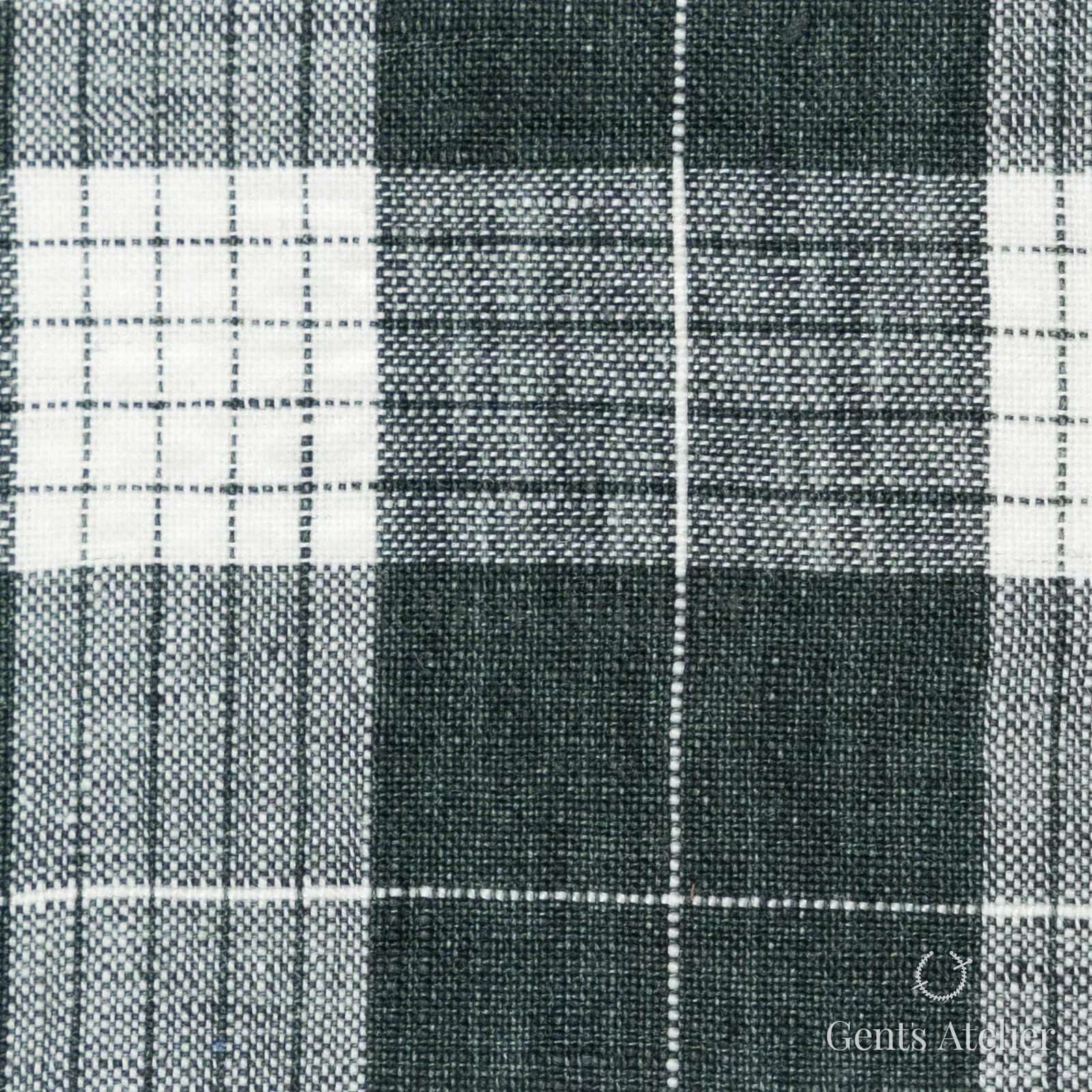 Костюмная ткань Marzoni 613 - 562 / 700 — Зелёный / Белый, клетка, 100% лён
