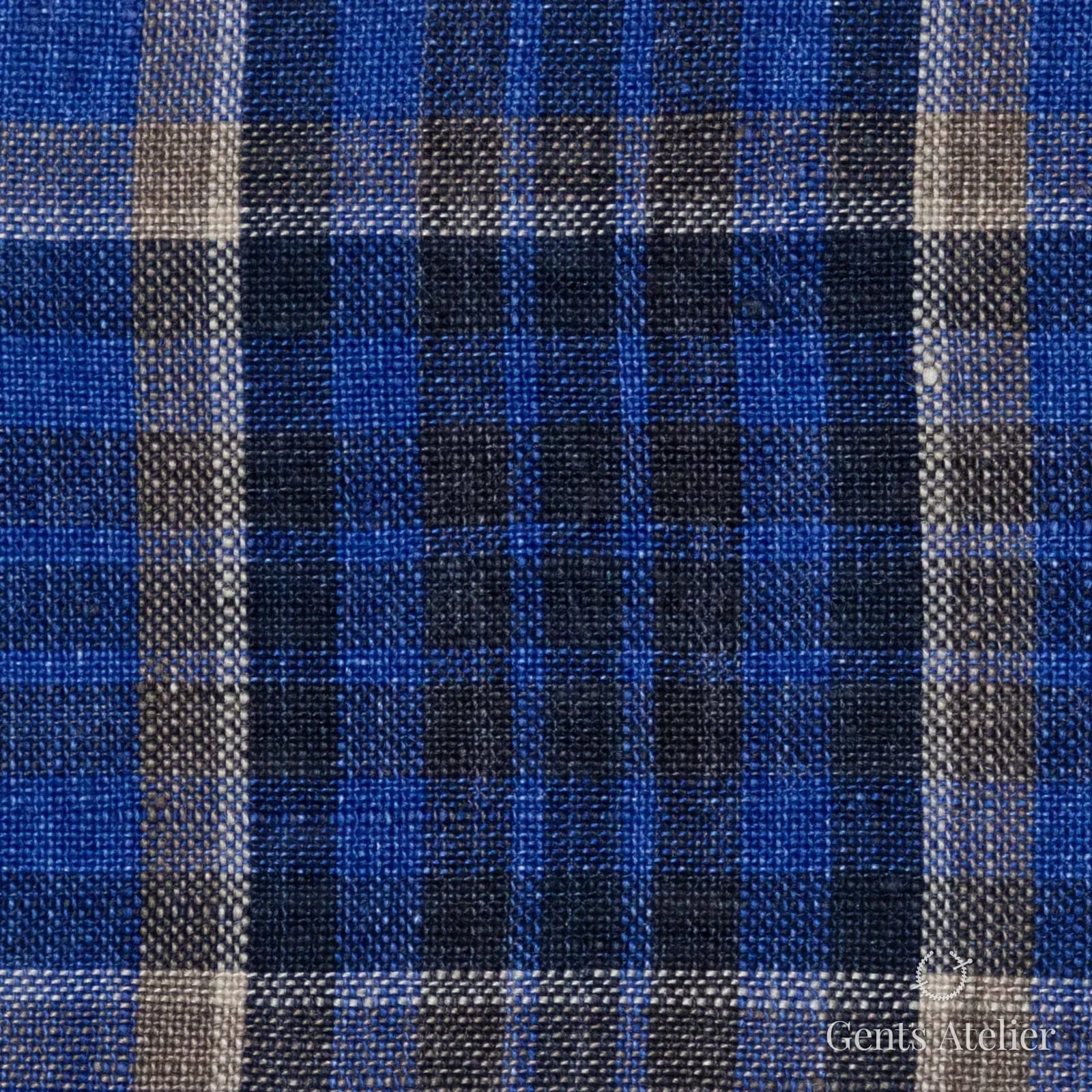 Костюмная ткань Marzoni 613 - 564 / 700 — Синий / Коричневый, клетка, 100% лён