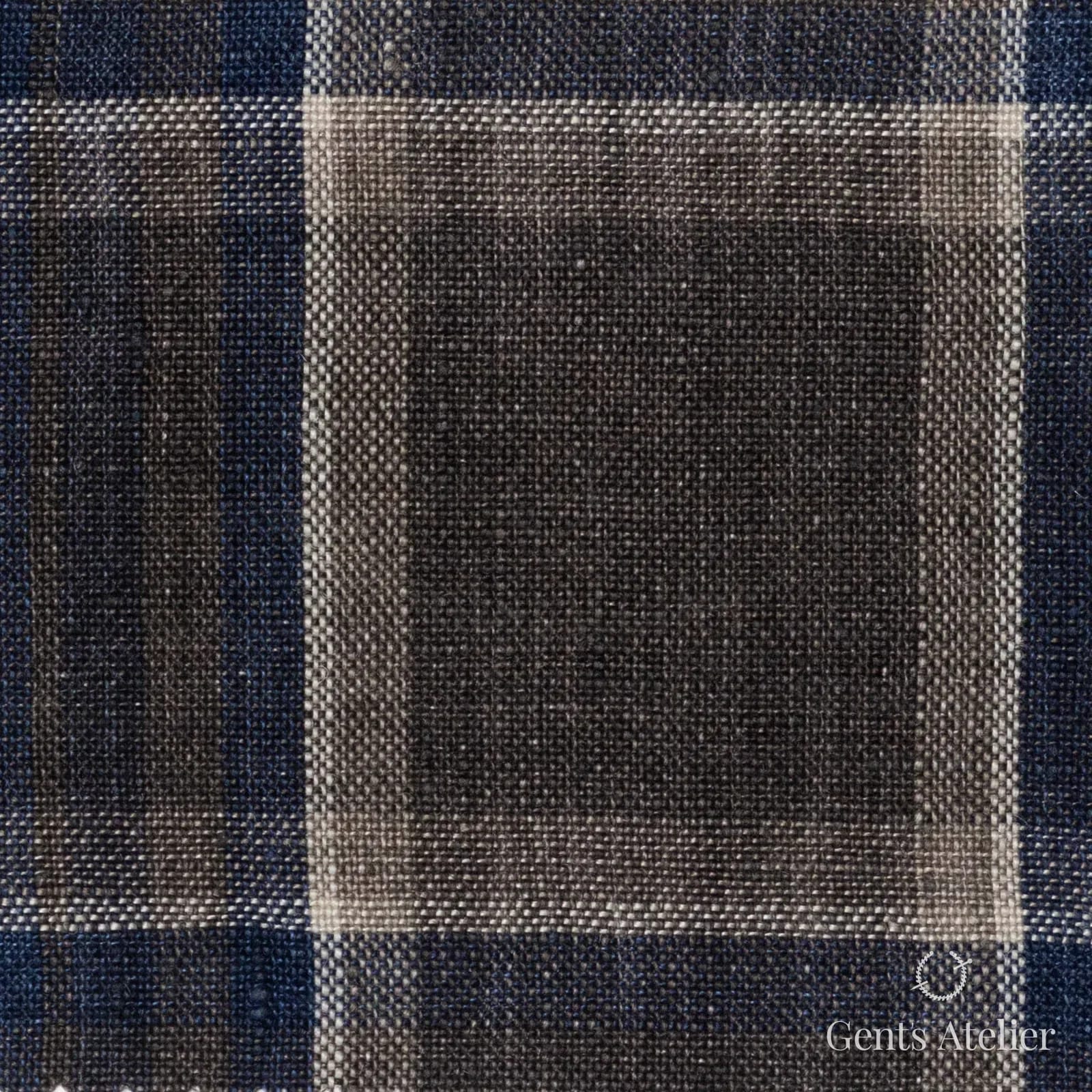 Костюмная ткань Marzoni 613 - 566 / 800 — Коричневый / Синий, клетка, 100% лён