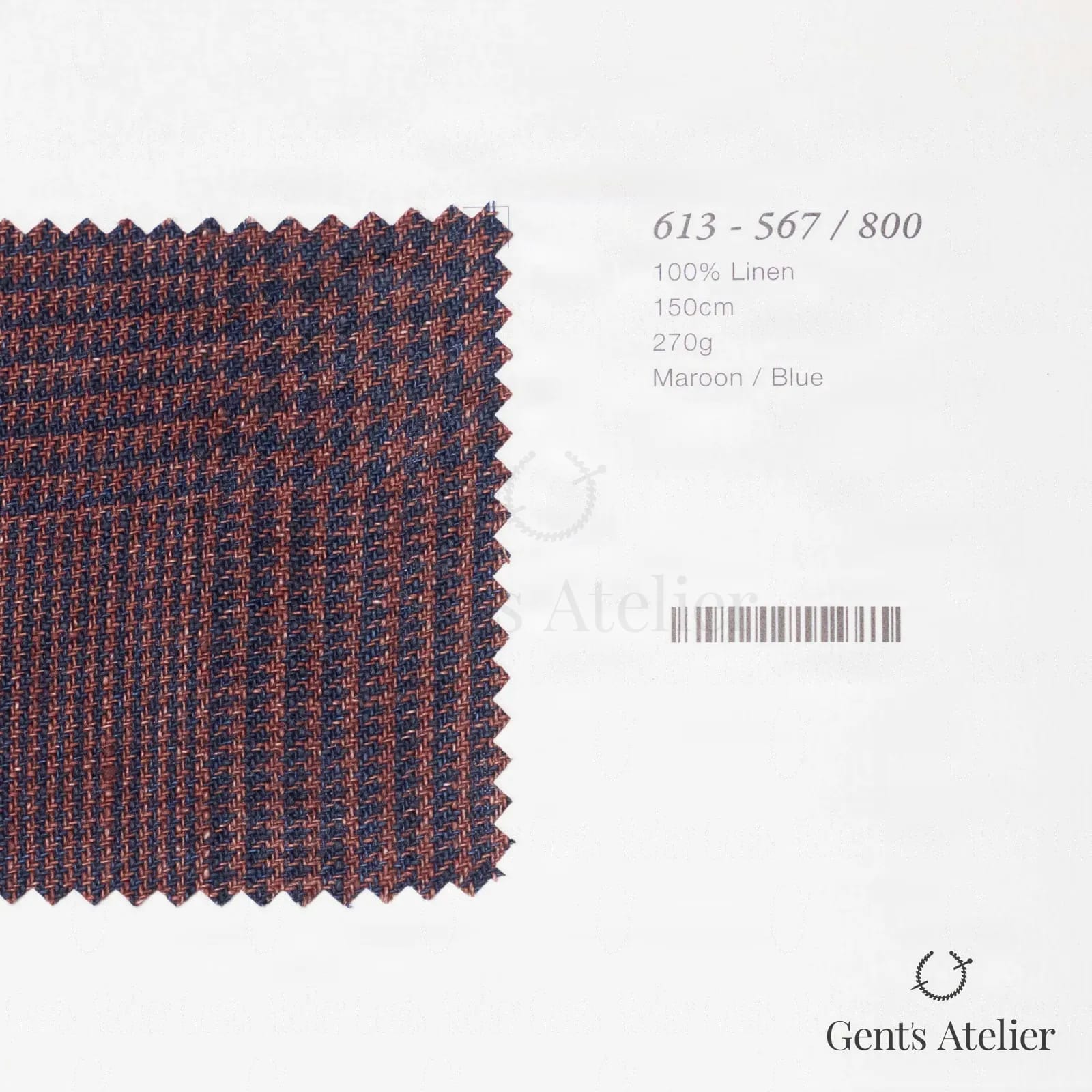 Образец ткани Marzoni 613 - 567 / 800 с этикеткой — Бордовый / Синий