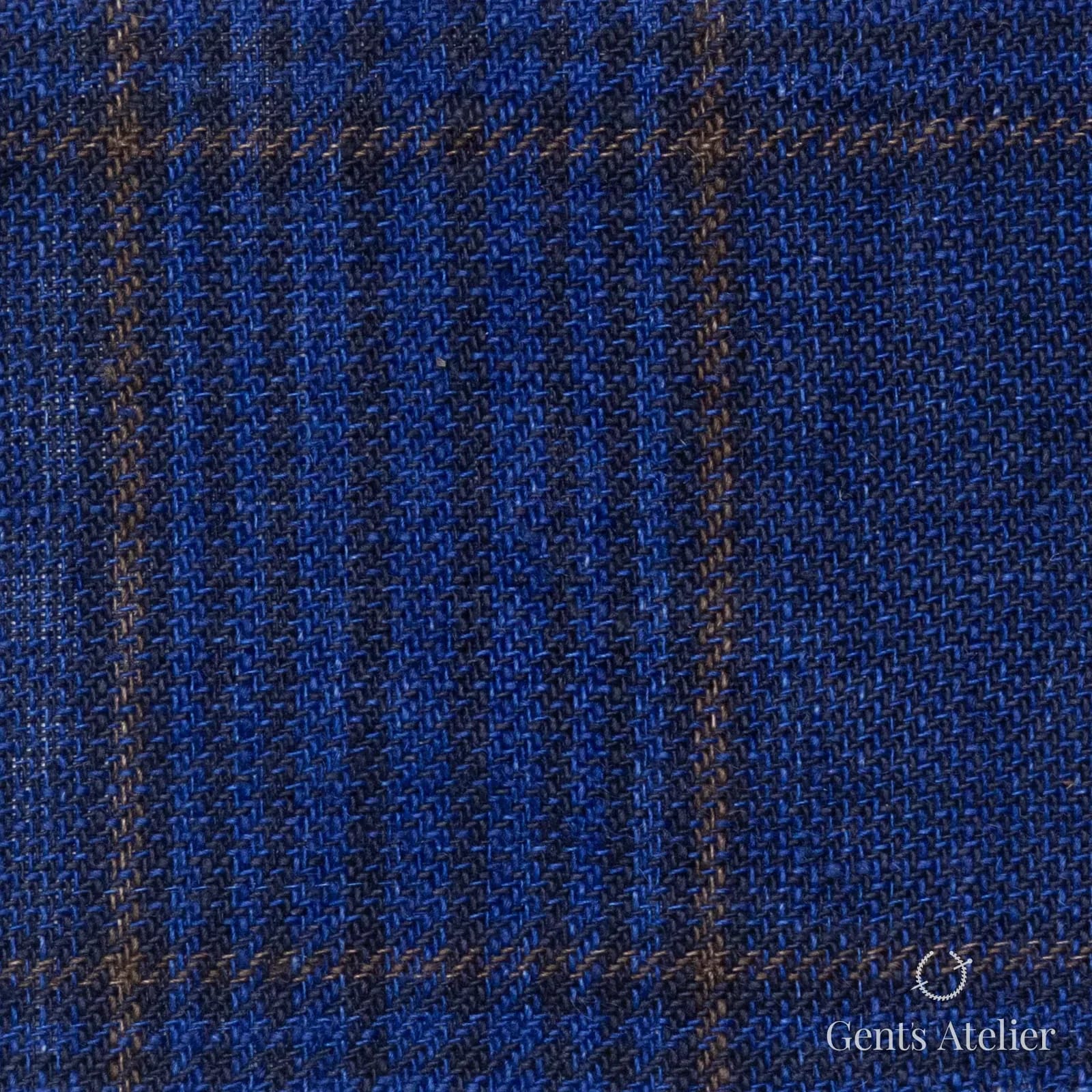 Костюмная ткань Marzoni 613 - 568 / 800 — Синий / Коричневый, клетка, 100% лён