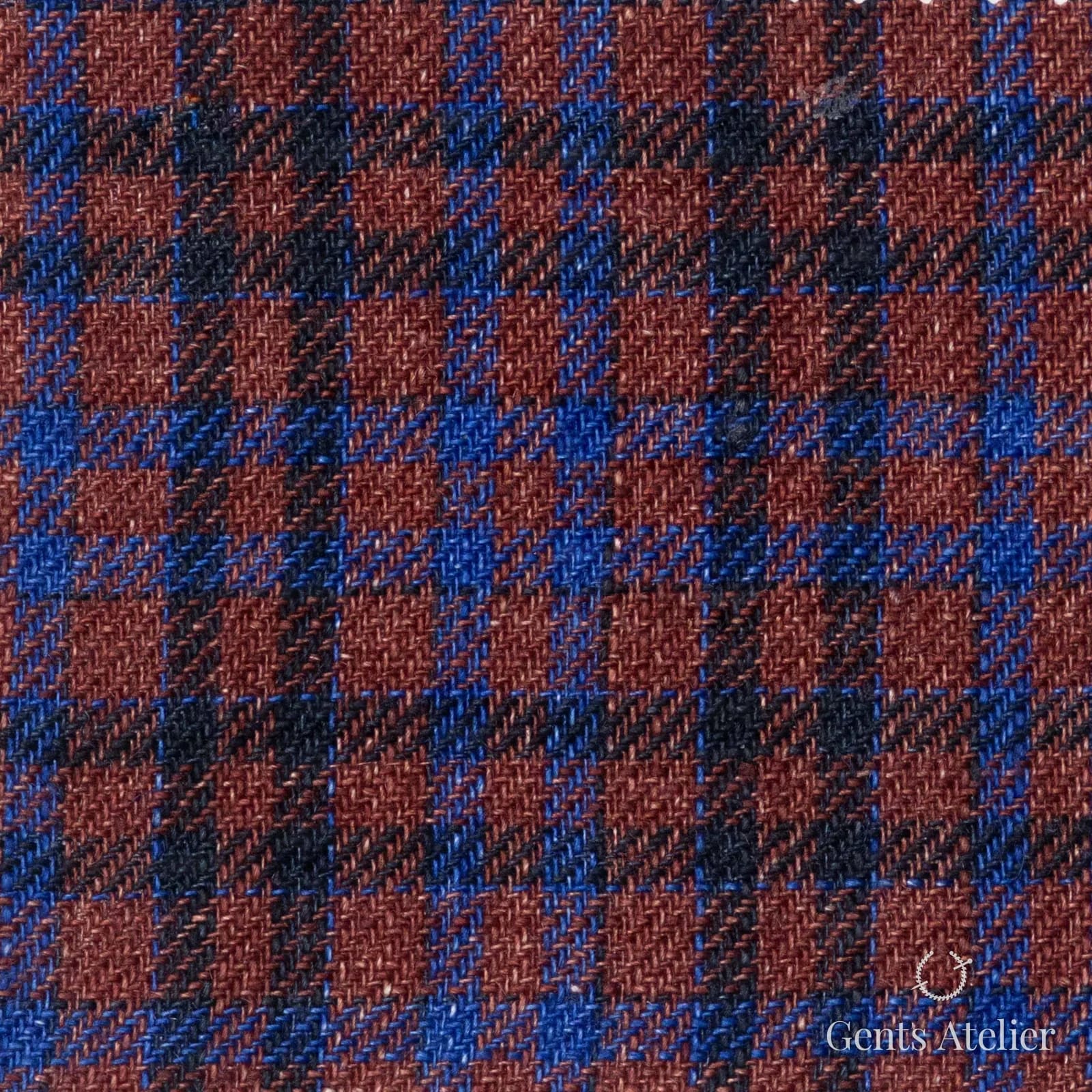 Костюмная ткань Marzoni 613 - 570 / 800 — Бордовый / Синий, клетка, 100% лён