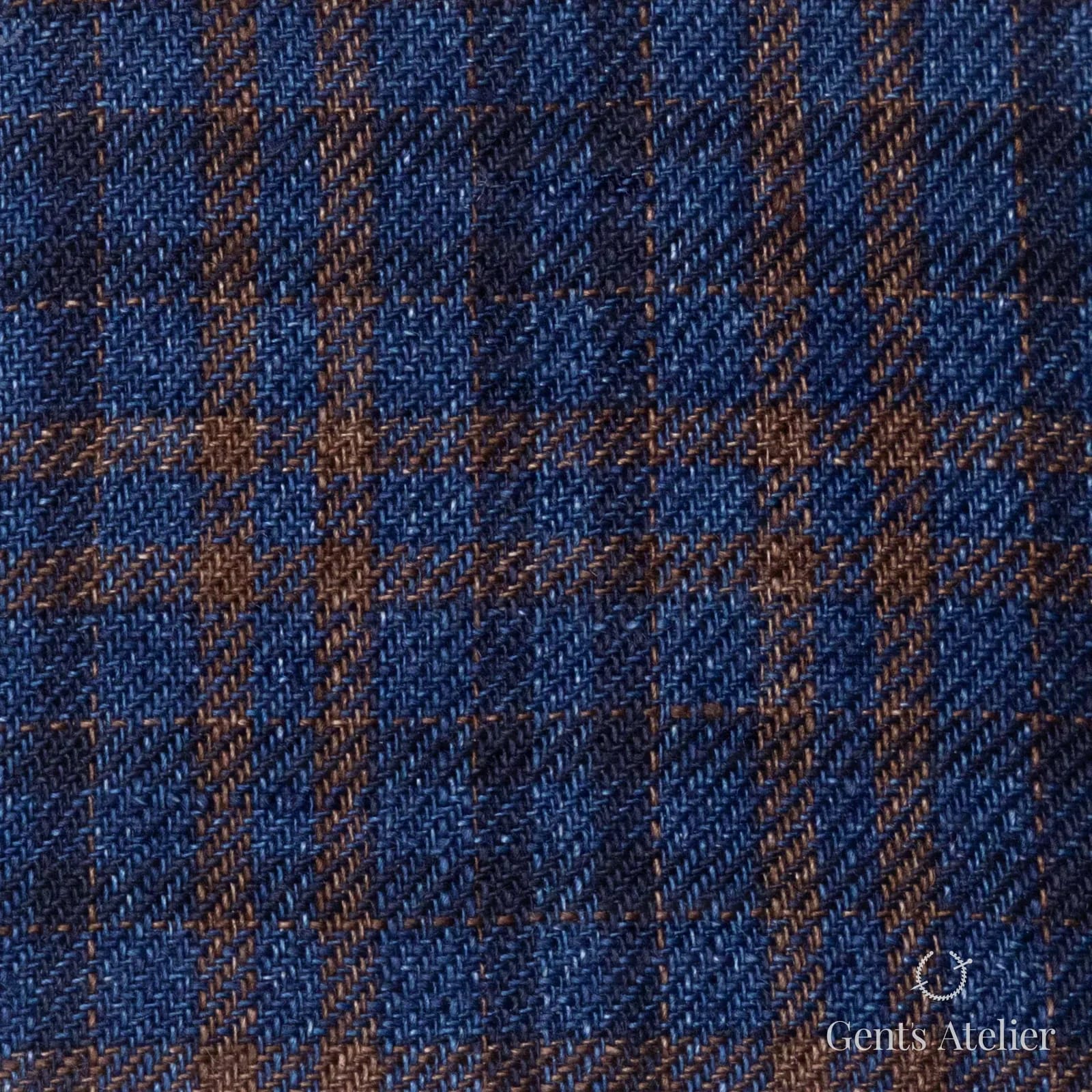 Костюмная ткань Marzoni 613 - 571 / 800 — Синий / Orange, клетка, 100% лён