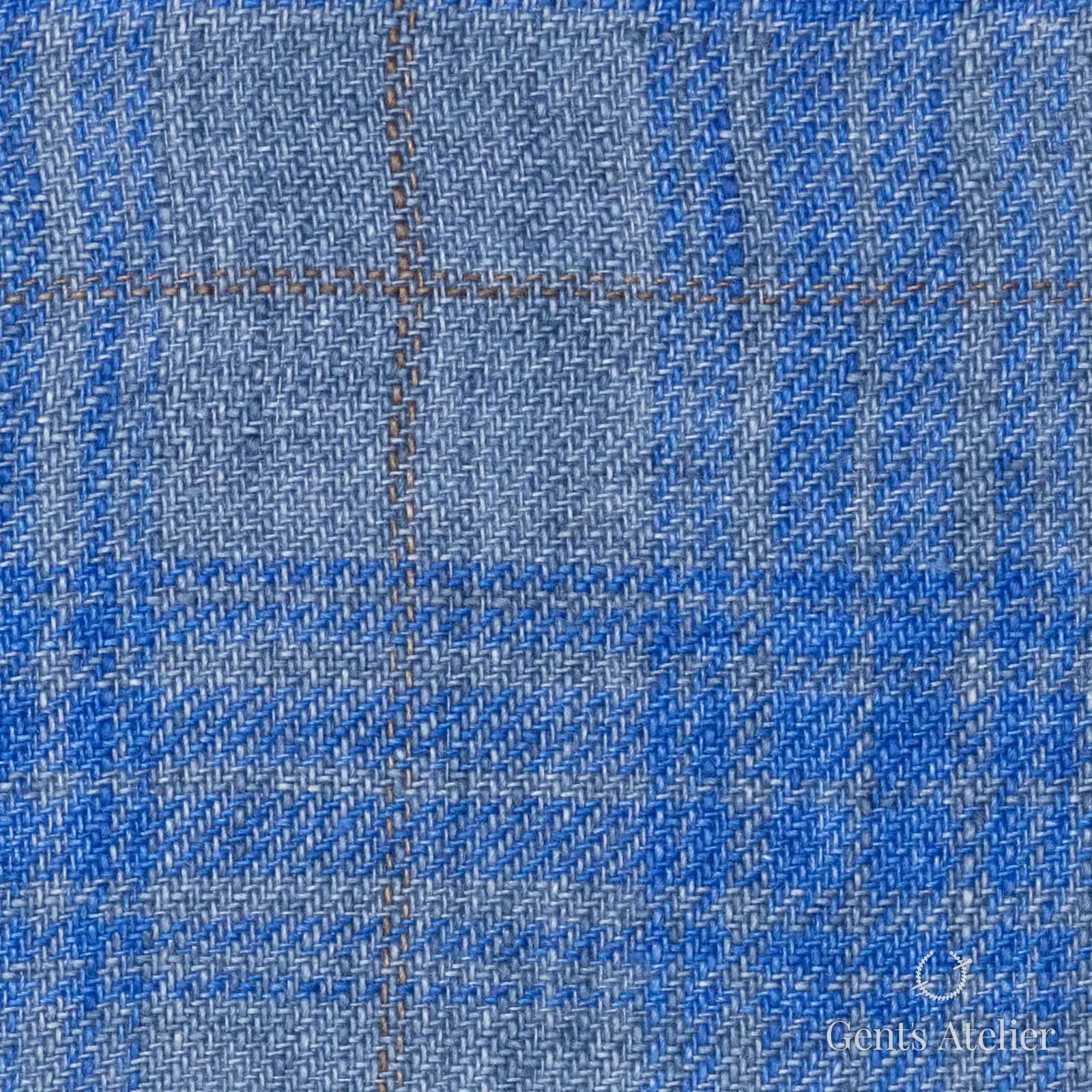 Костюмная ткань Marzoni 613 - 580 / 900 — Синий / Tan, ёлочка, 100% лён