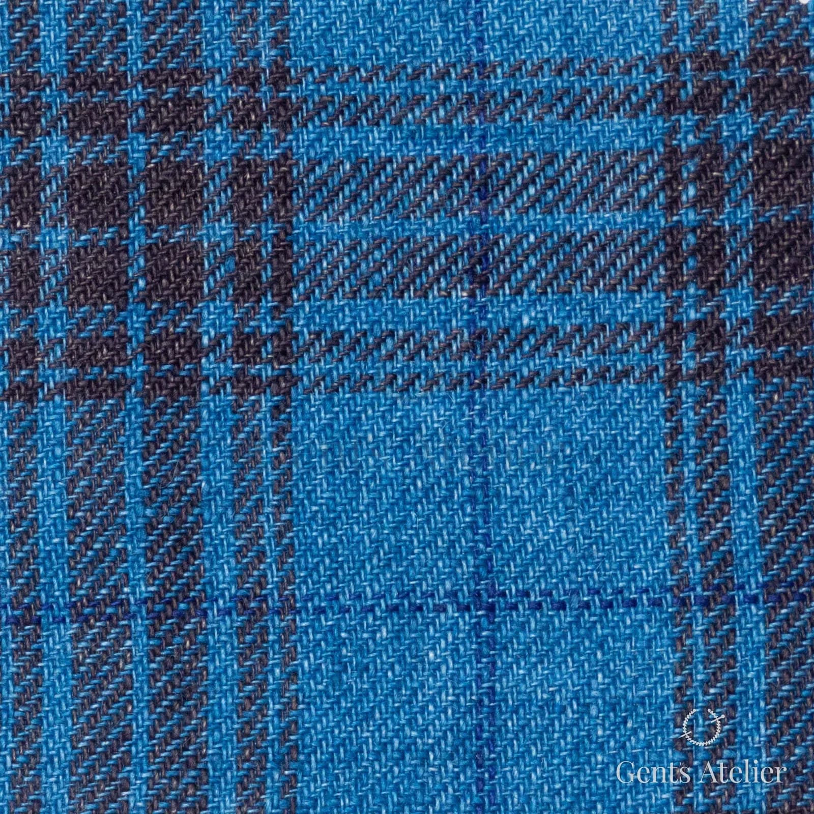 Костюмная ткань Marzoni 613 - 582 / 900 — Teal / Коричневый, клетка, 100% лён