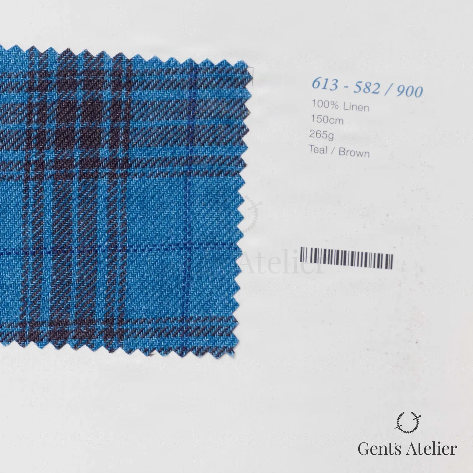 Образец ткани Marzoni 613 - 582 / 900 с этикеткой — Teal / Коричневый