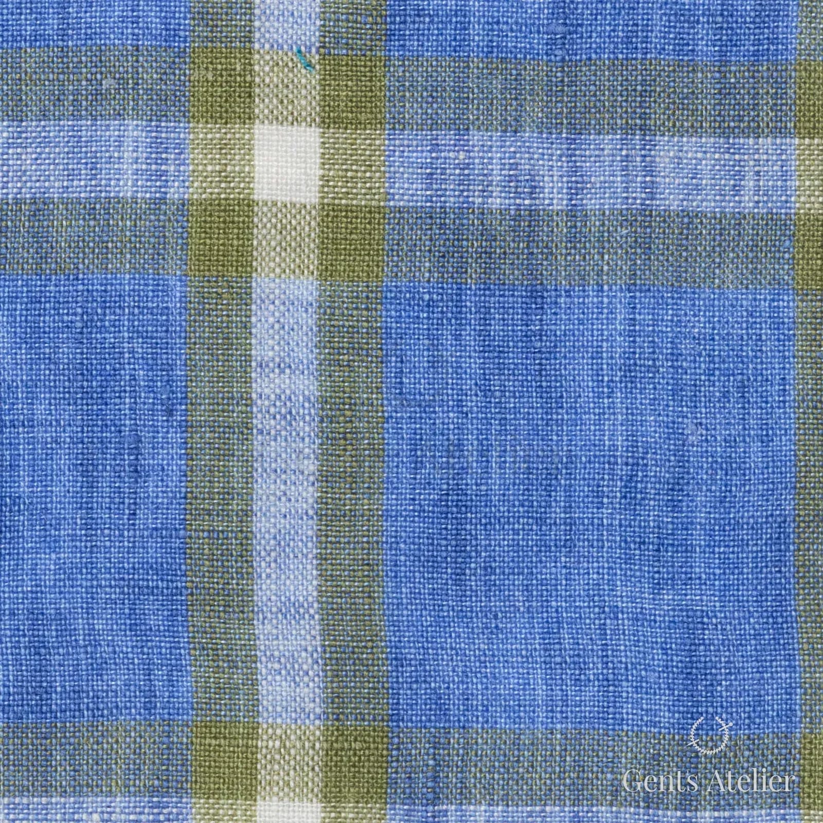 Костюмная ткань Marzoni 613 - 583 / 1000 — Sky Blue / Yellow, клетка, 100% лён