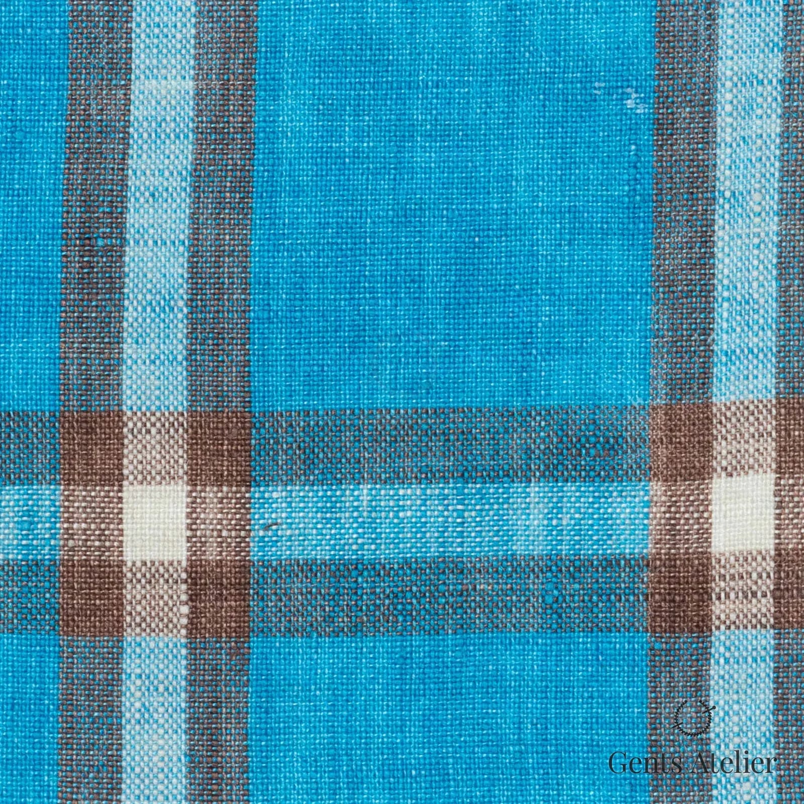 Костюмная ткань Marzoni 613 - 585 / 1000 — Teal / Коричневый, клетка, 100% лён