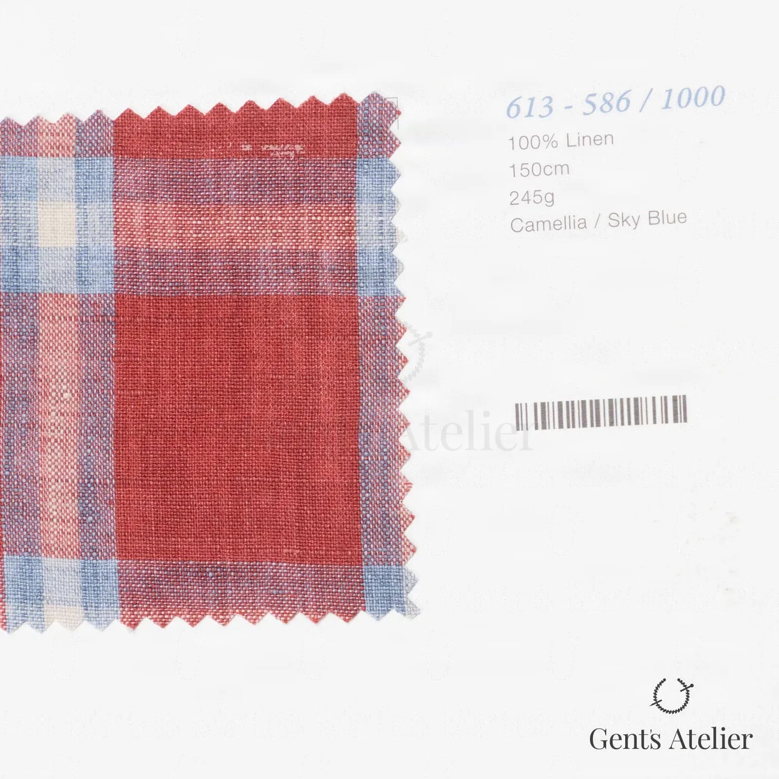 Образец ткани Marzoni 613 - 586 / 1000 с этикеткой — Camellia / Sky Blue