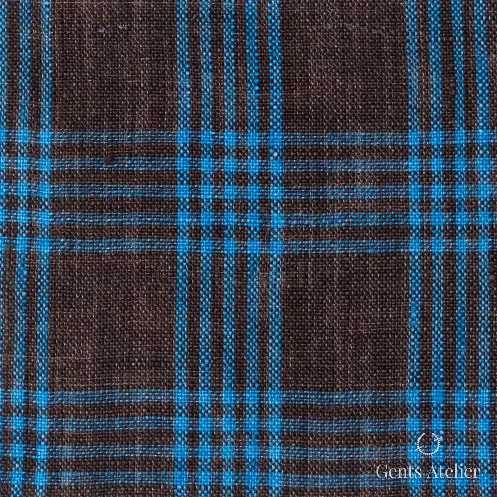 Костюмная ткань Marzoni 613 - 587 / 1000 — Коричневый / Sky Blue, клетка, 100% лён