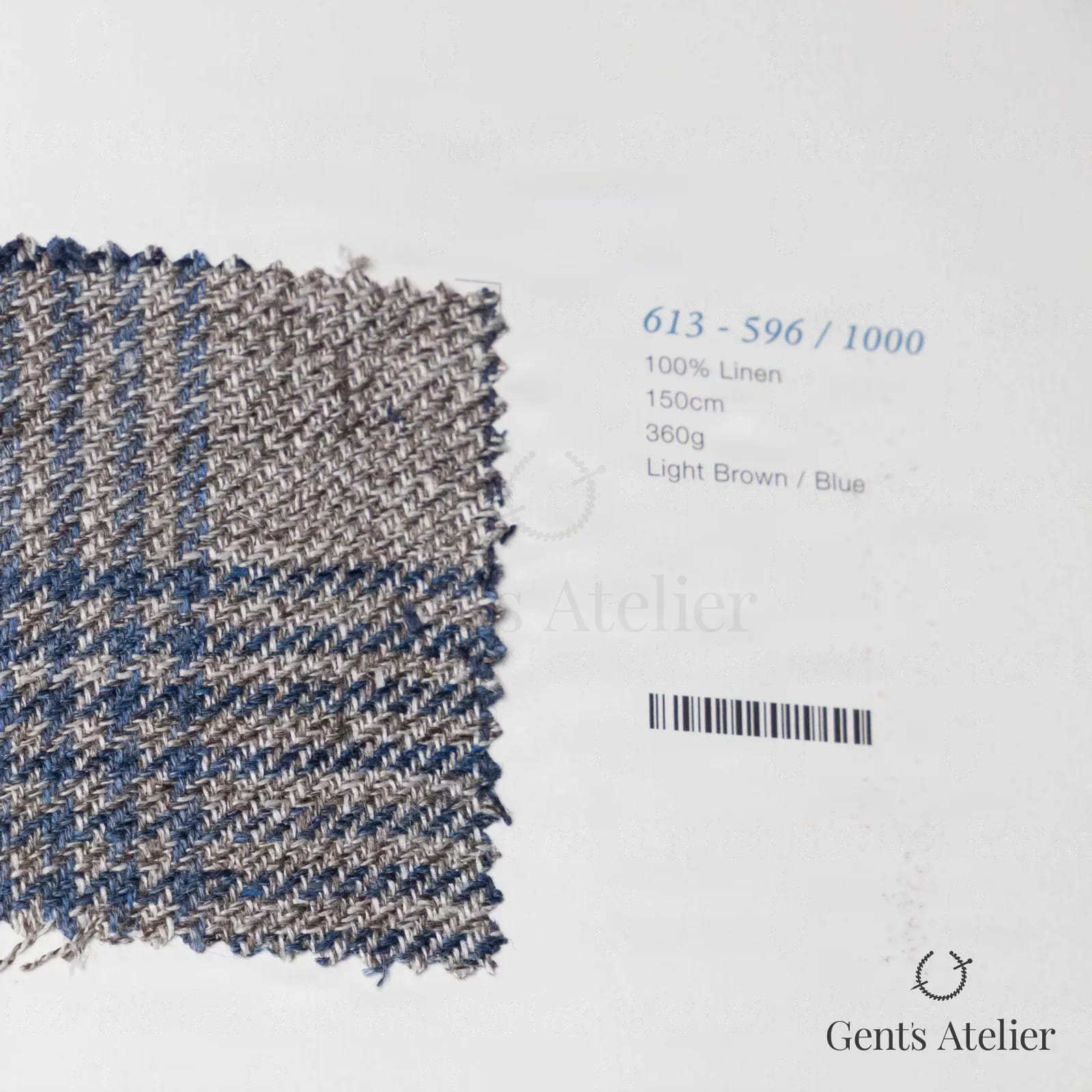 Образец ткани Marzoni 613 - 596 / 1000 с этикеткой — Light Brown / Синий