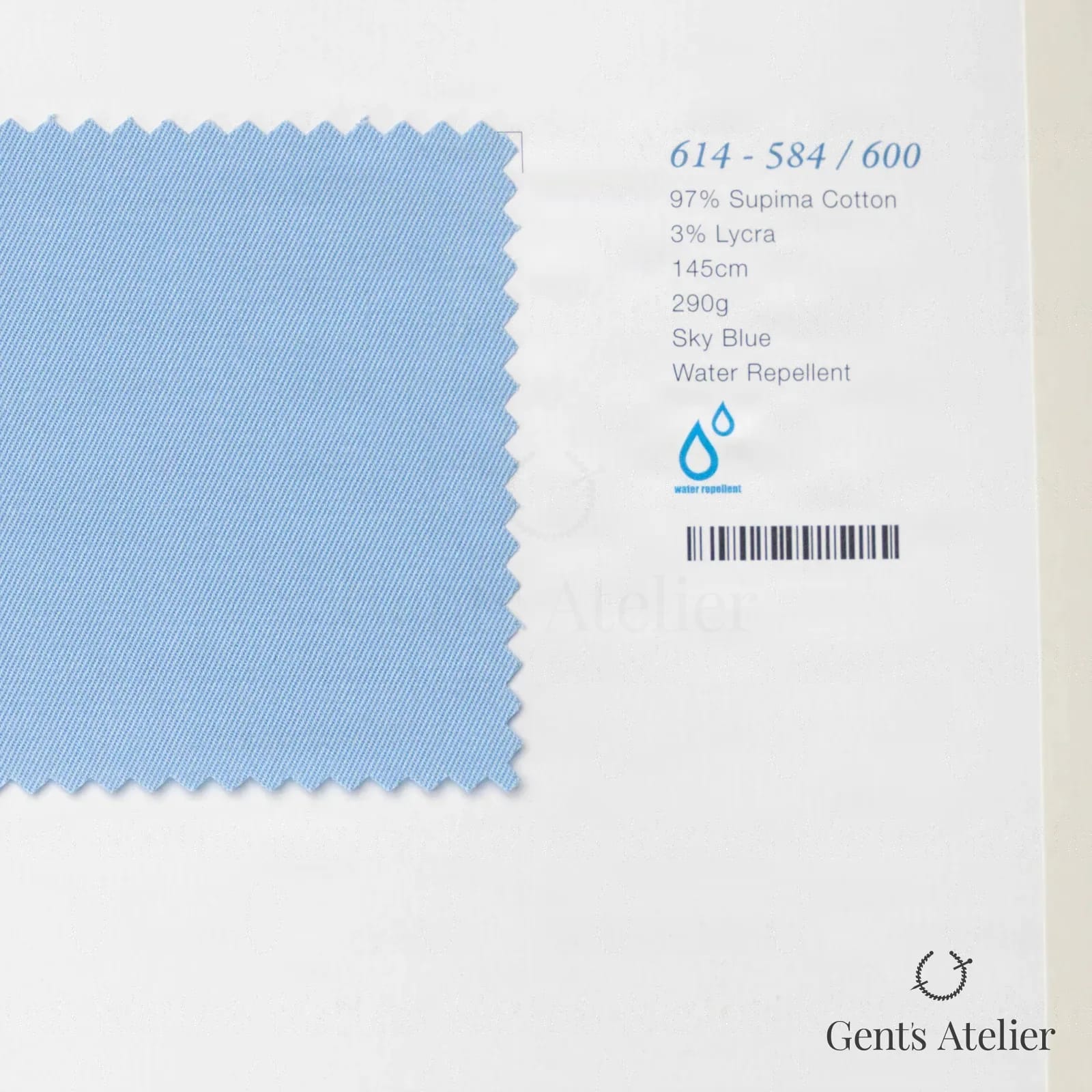 Образец ткани Marzoni 614 - 584 / 600 с этикеткой — Sky Blue