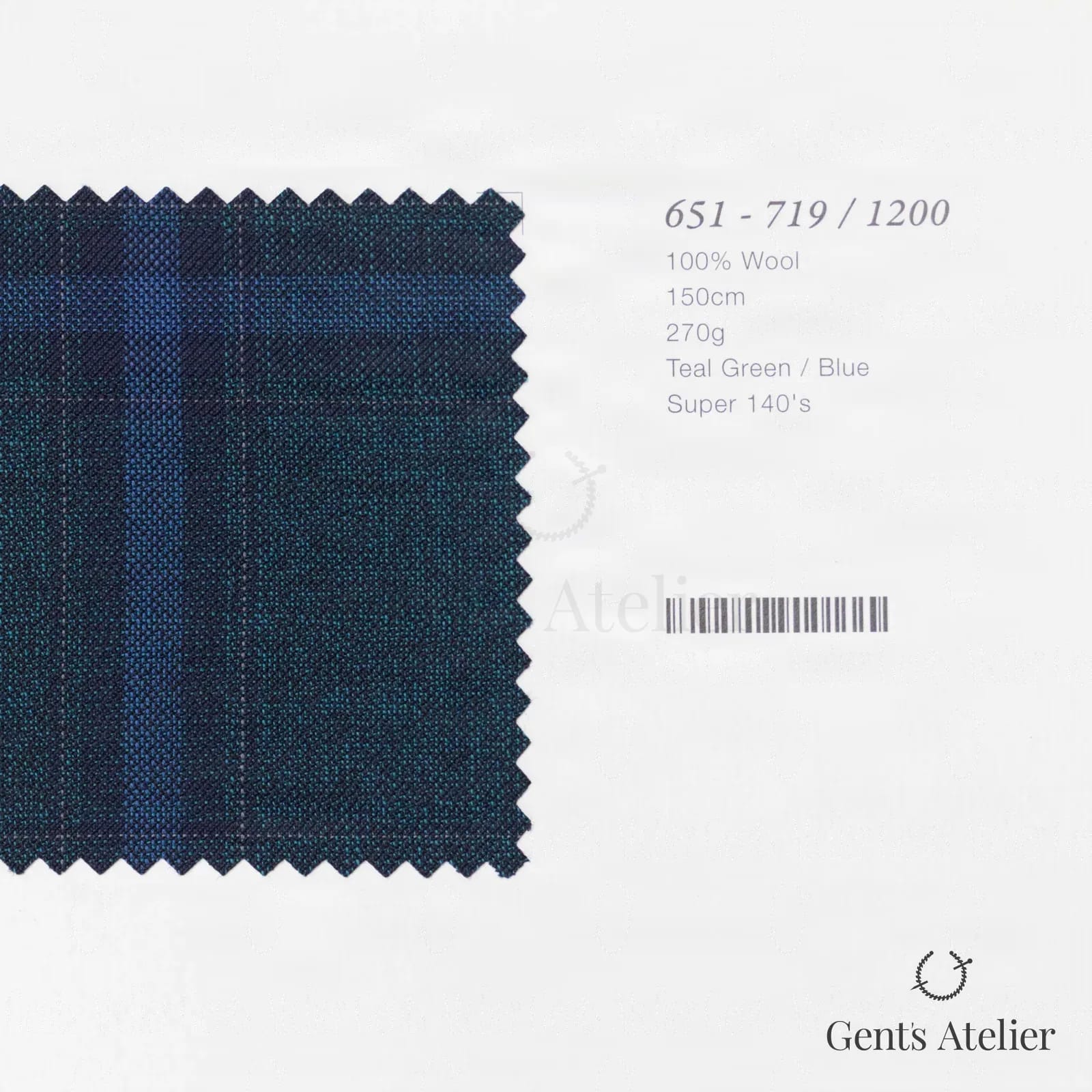Образец ткани Marzoni 651 - 719 / 1200 с этикеткой — Teal Green / Синий