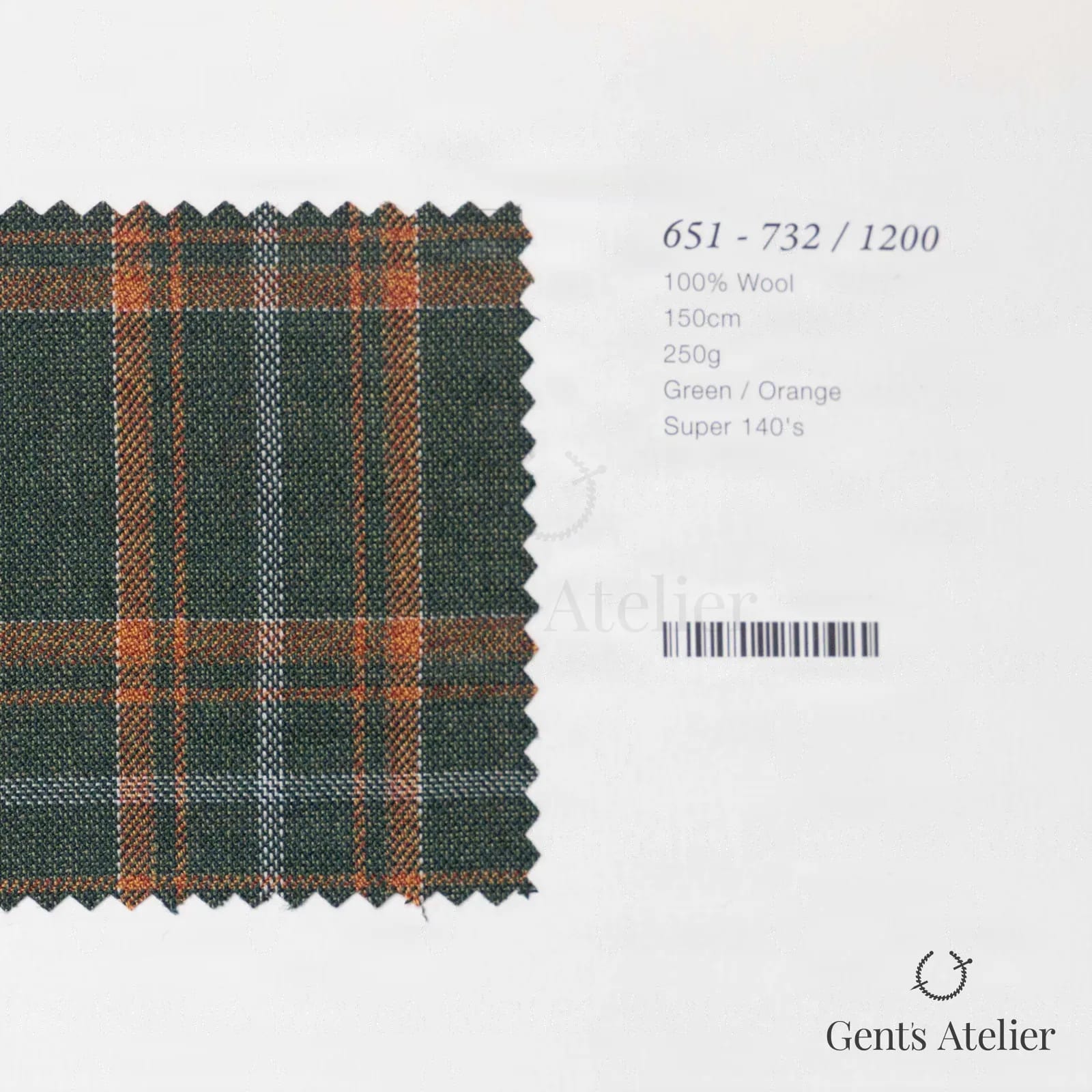 Образец ткани Marzoni 651 - 732 / 1200 с этикеткой — Зелёный / Orange