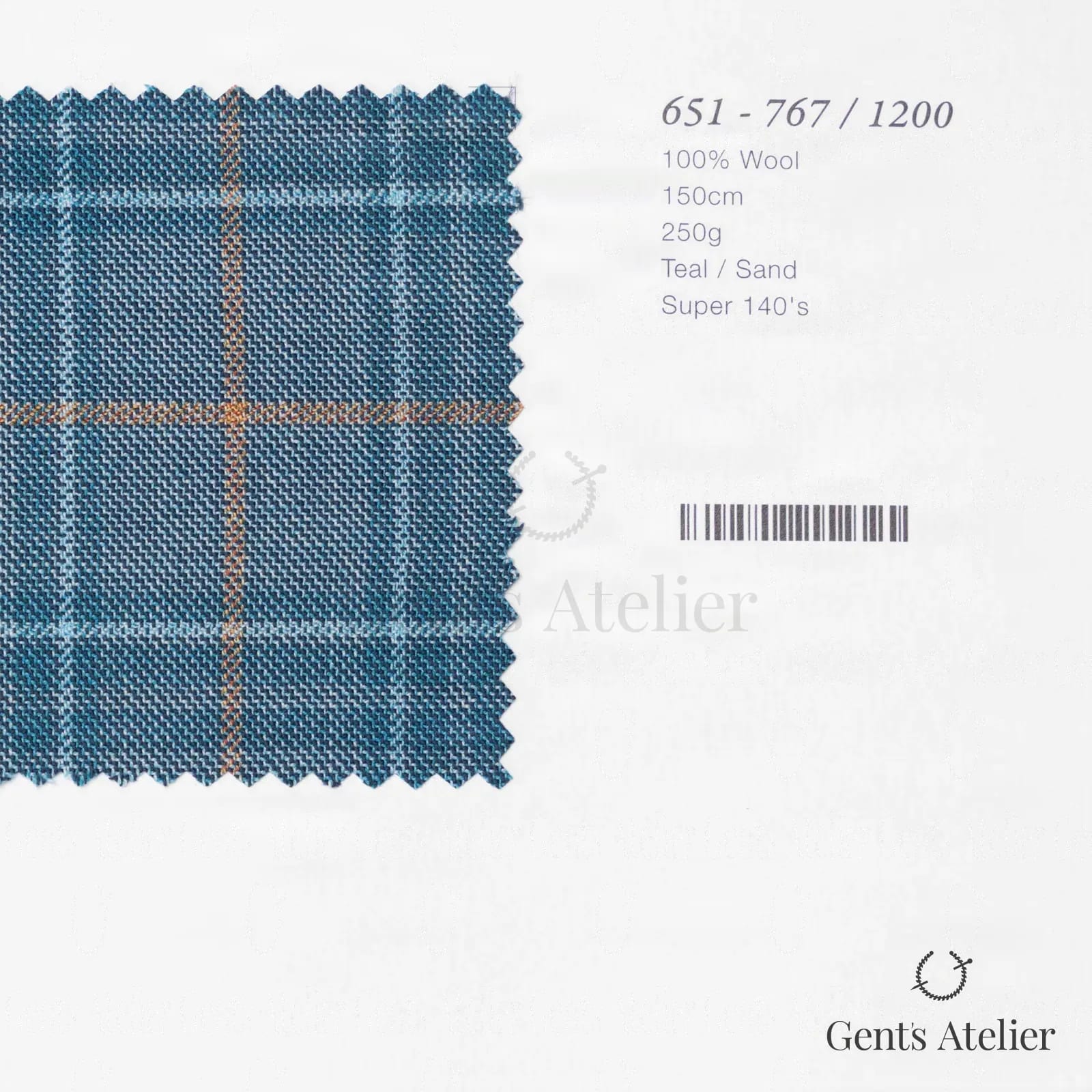 Образец ткани Marzoni 651 - 767 / 1200 с этикеткой — Teal / Sand