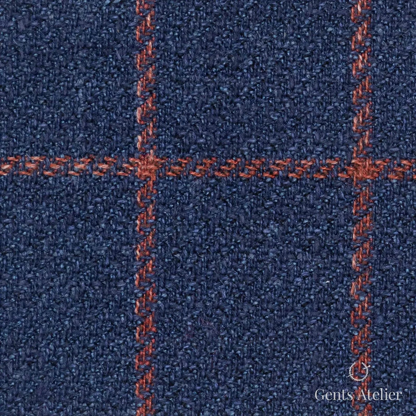 Костюмная ткань Marzoni 655 - 514 / 1200 — Sky Blue / Brick Red, оконная клетка, 38% шерсть, 31% шёлк, 31% лён