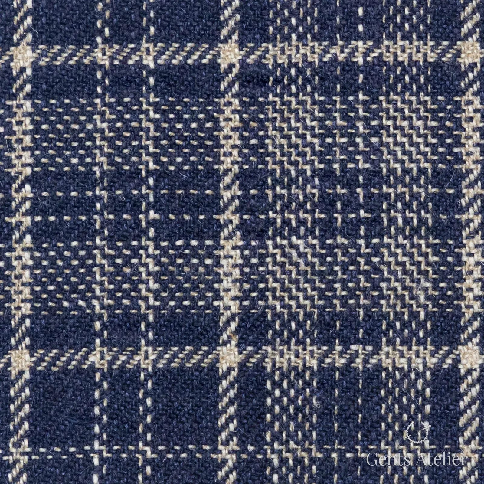 Костюмная ткань Marzoni 655 - 531 / 1200 — Тёмно-синий / Кремовый, оконная клетка, 100% шерсть
