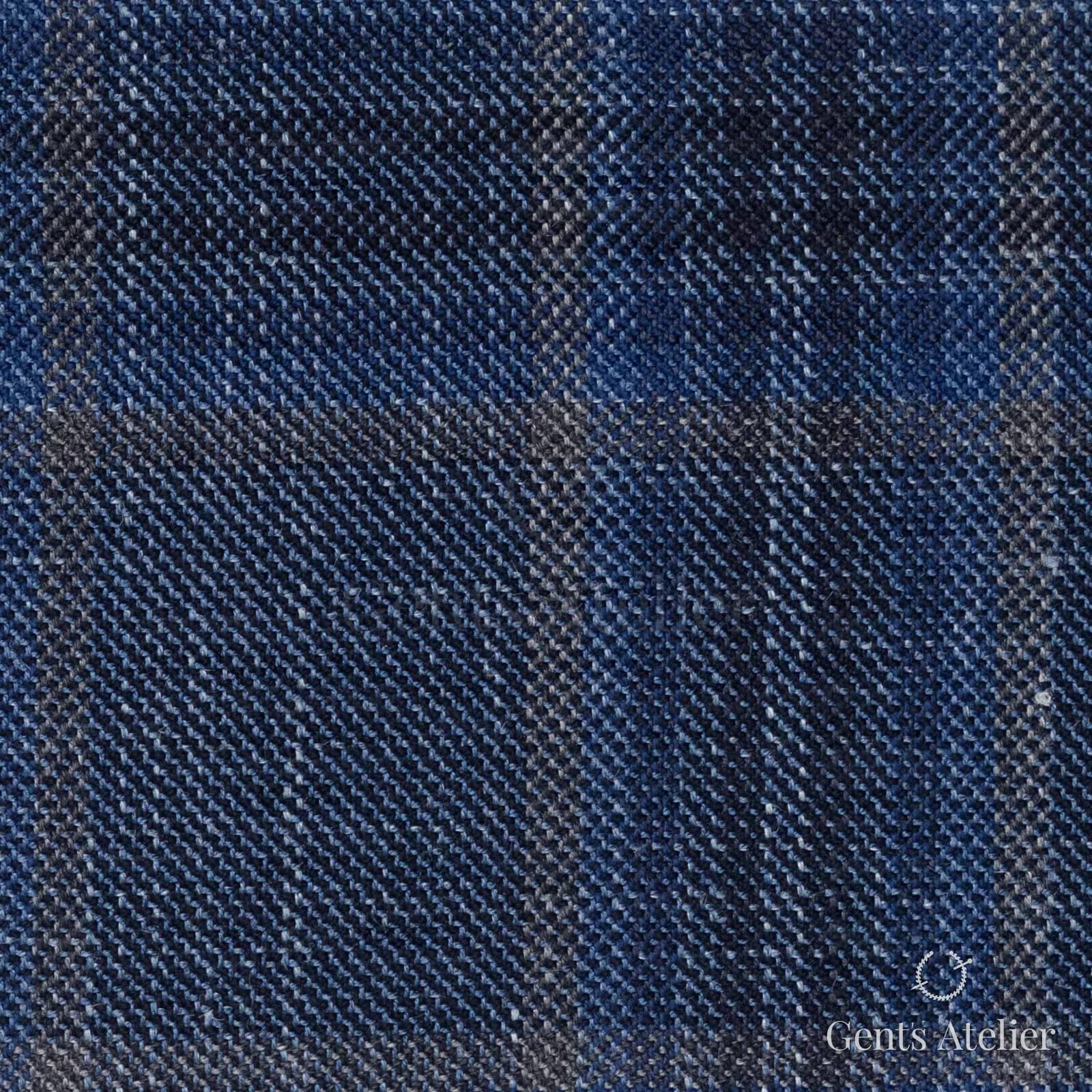 Костюмная ткань Marzoni 655 - 534 / 1200 — Синий / Коричневый, клетка, 50% шерсть, 38% шёлк, 12% лён