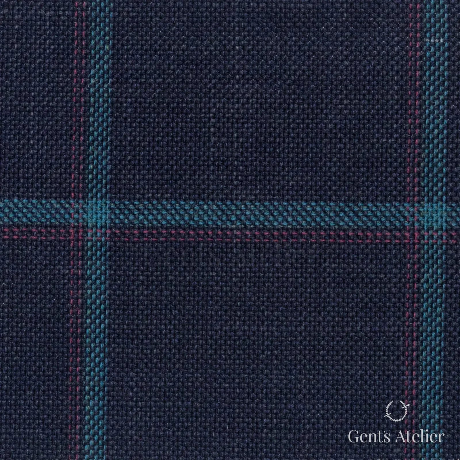 Костюмная ткань Marzoni 655 - 539 / 1200 — Тёмно-синий / Зелёный, оконная клетка, 50% шерсть, 38% шёлк, 12% лён