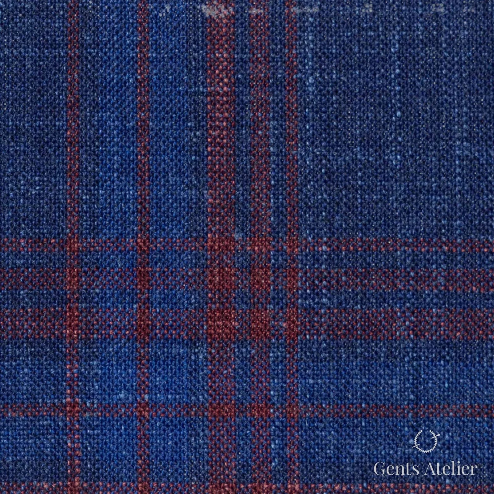 Костюмная ткань Marzoni 655 - 569 / 1200 — Синий / Красный, оконная клетка, 71% шерсть, 15% шёлк, 14% лён