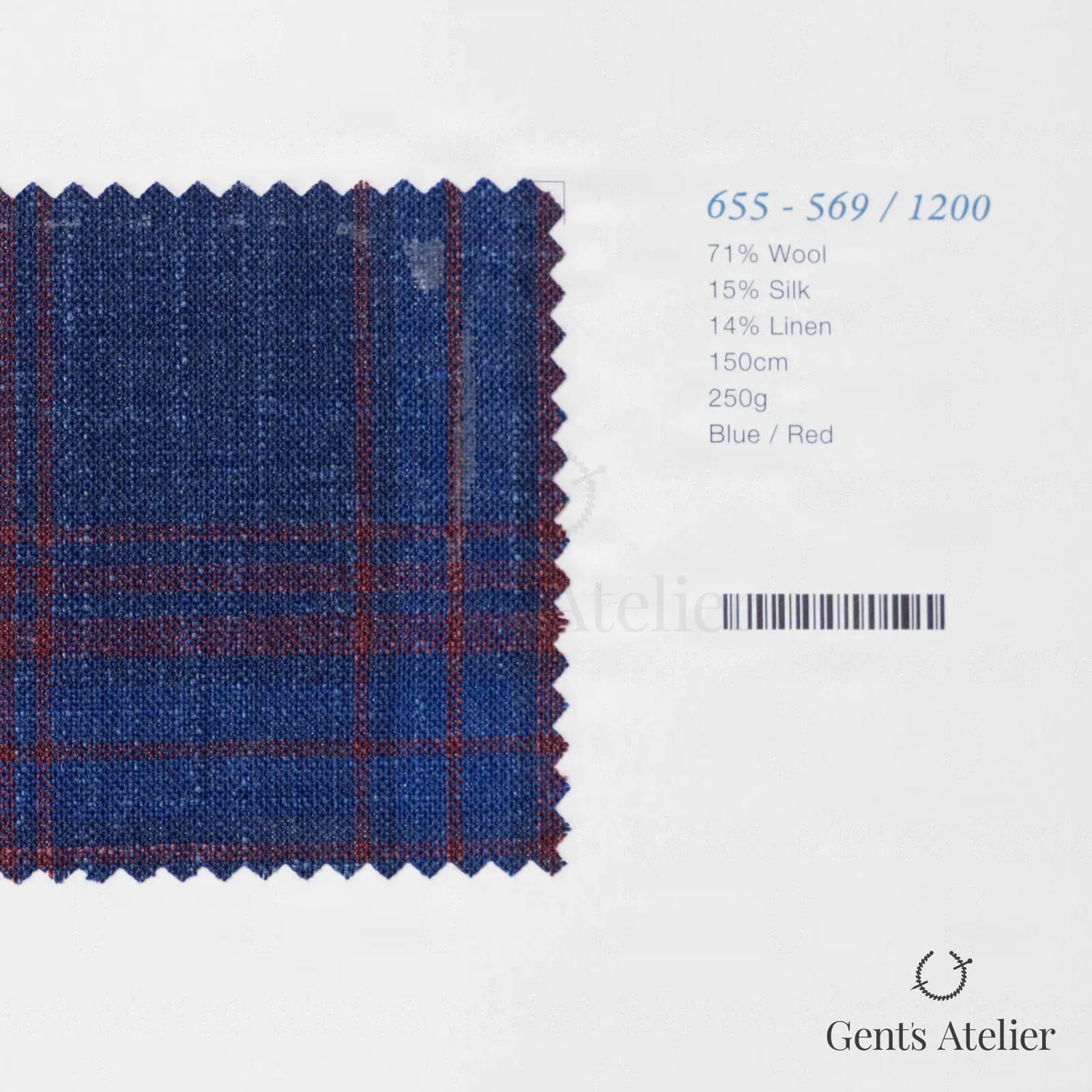 Образец ткани Marzoni 655 - 569 / 1200 с этикеткой — Синий / Красный