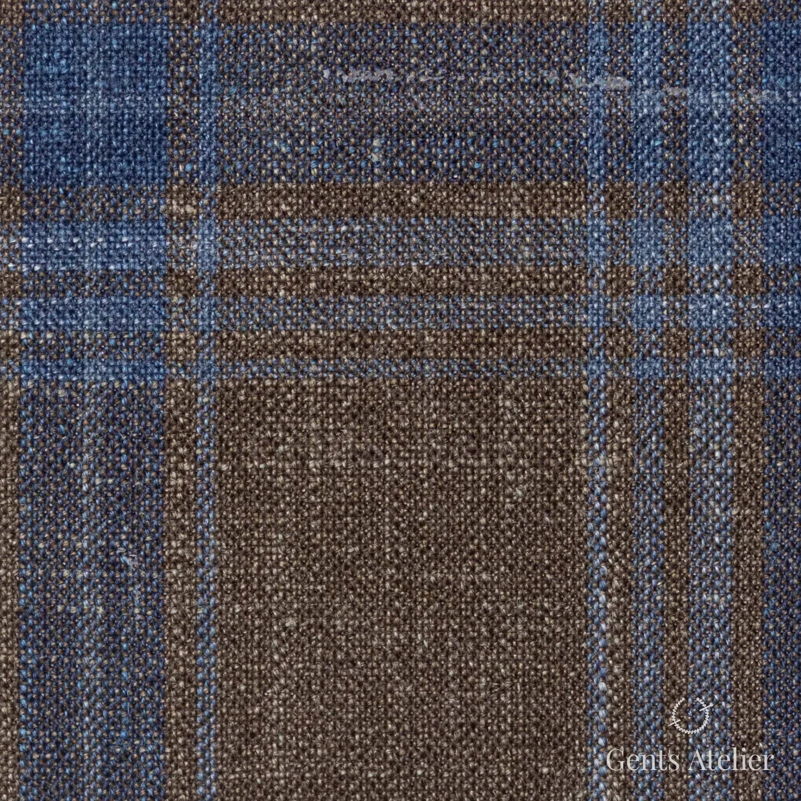 Костюмная ткань Marzoni 655 - 572 / 1200 — Коричневый / Синий, оконная клетка, 71% шерсть, 15% шёлк, 14% лён