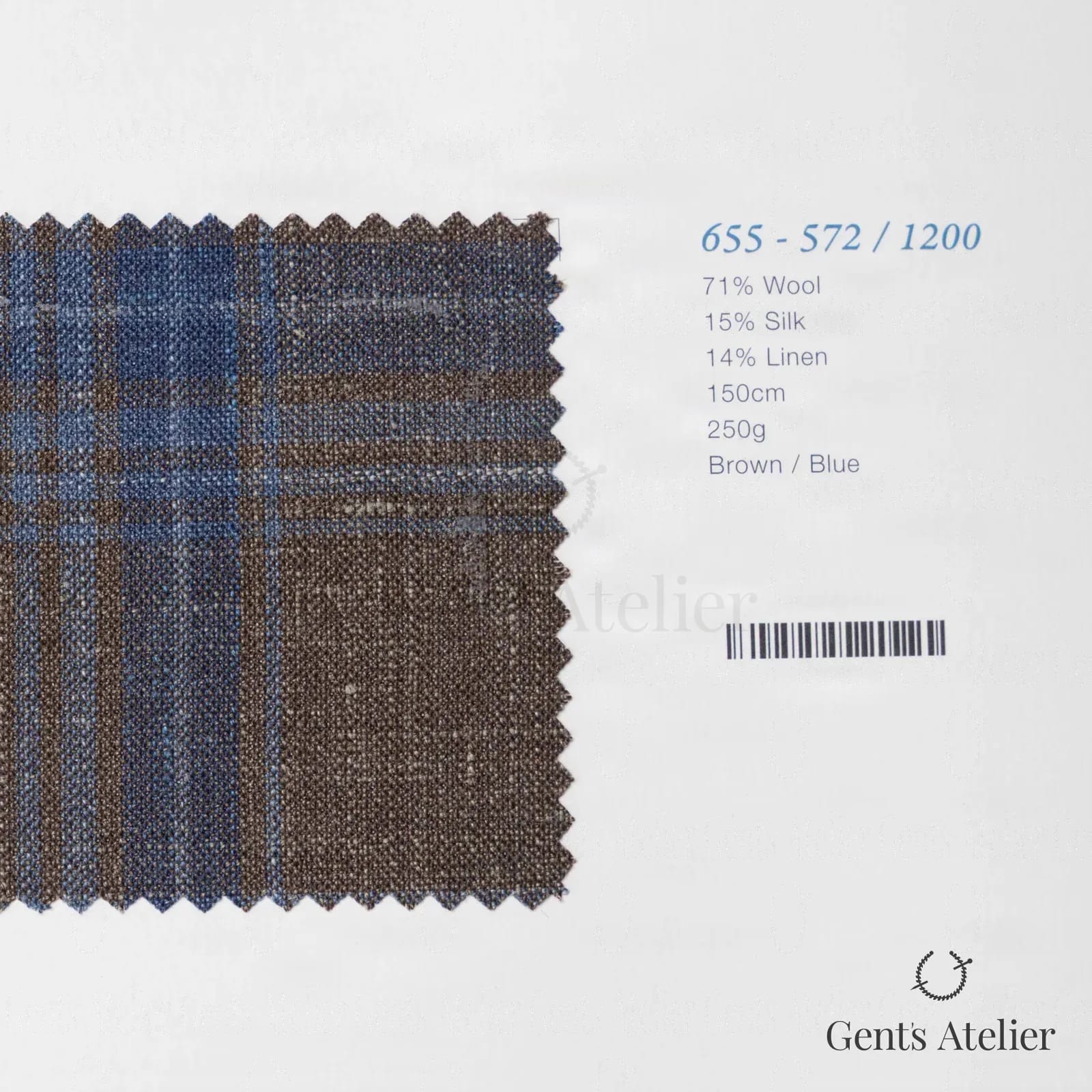 Образец ткани Marzoni 655 - 572 / 1200 с этикеткой — Коричневый / Синий