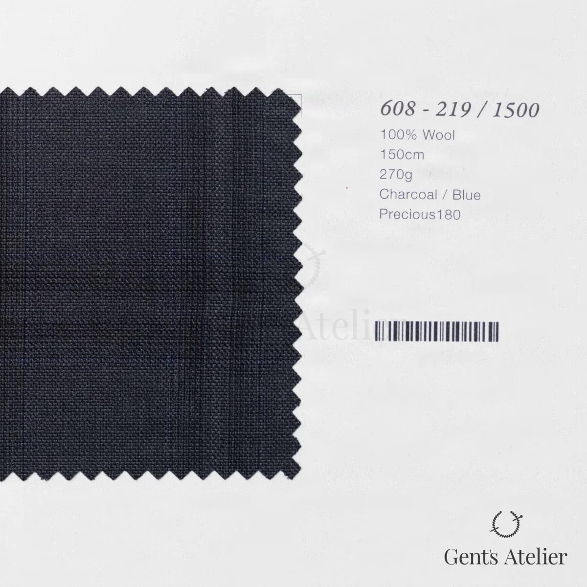 Образец ткани Marzoni 608 - 219 / 1500 с этикеткой — Угольно-серый / Синий
