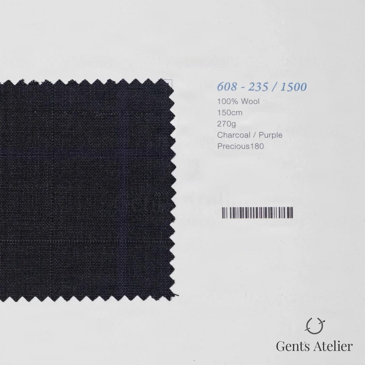 Образец ткани Marzoni 608 - 235 / 1500 с этикеткой — Угольно-серый / Фиолетовый