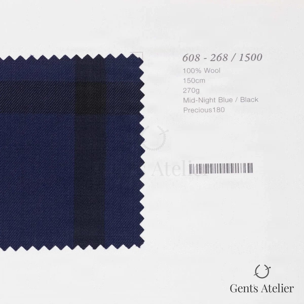 Образец ткани Marzoni 608 - 268 / 1500 с этикеткой — Полуночно-синий / Чёрный