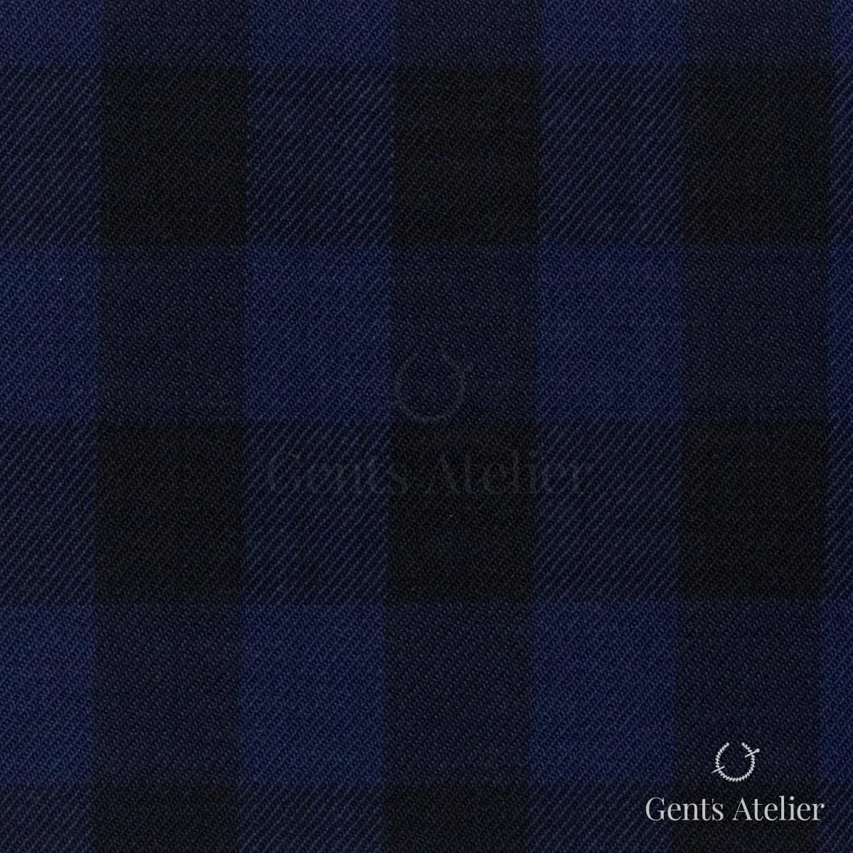Костюмная ткань Marzoni 608 - 269 / 1500 — Полуночно-синий / Чёрный, в клетку, 100% шерсть