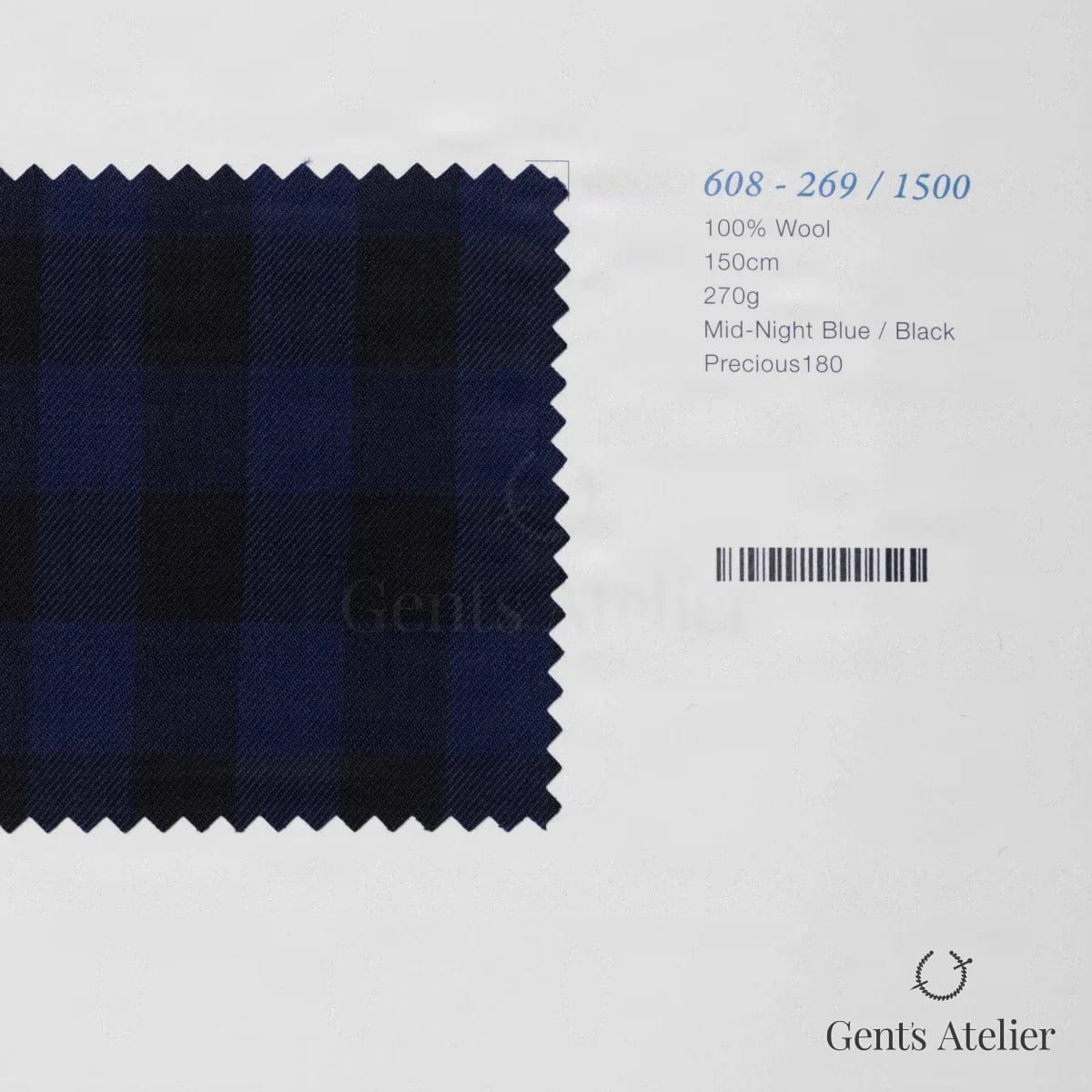 Образец ткани Marzoni 608 - 269 / 1500 с этикеткой — Полуночно-синий / Чёрный