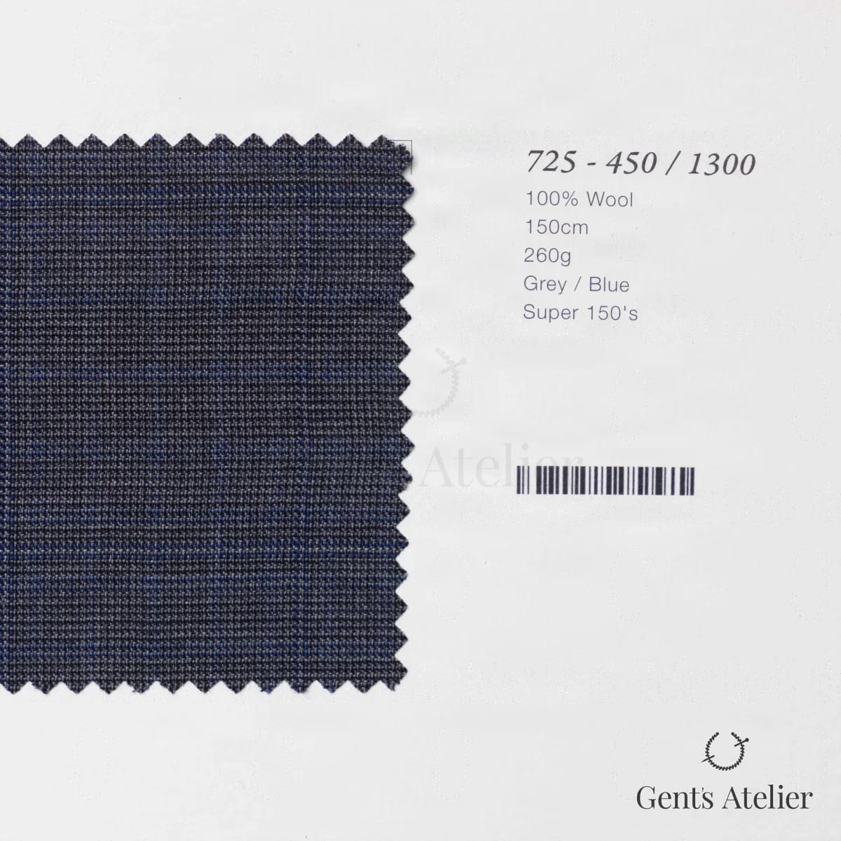 Образец ткани Marzoni 725 - 450 / 1300 с этикеткой — Серый / Синий