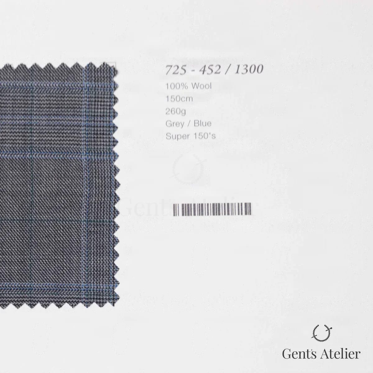 Образец ткани Marzoni 725 - 452 / 1300 с этикеткой — Серый / Синий