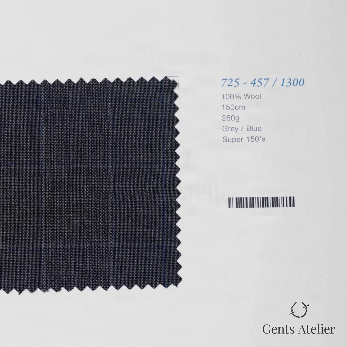 Образец ткани Marzoni 725 - 457 / 1300 с этикеткой — Серый / Синий