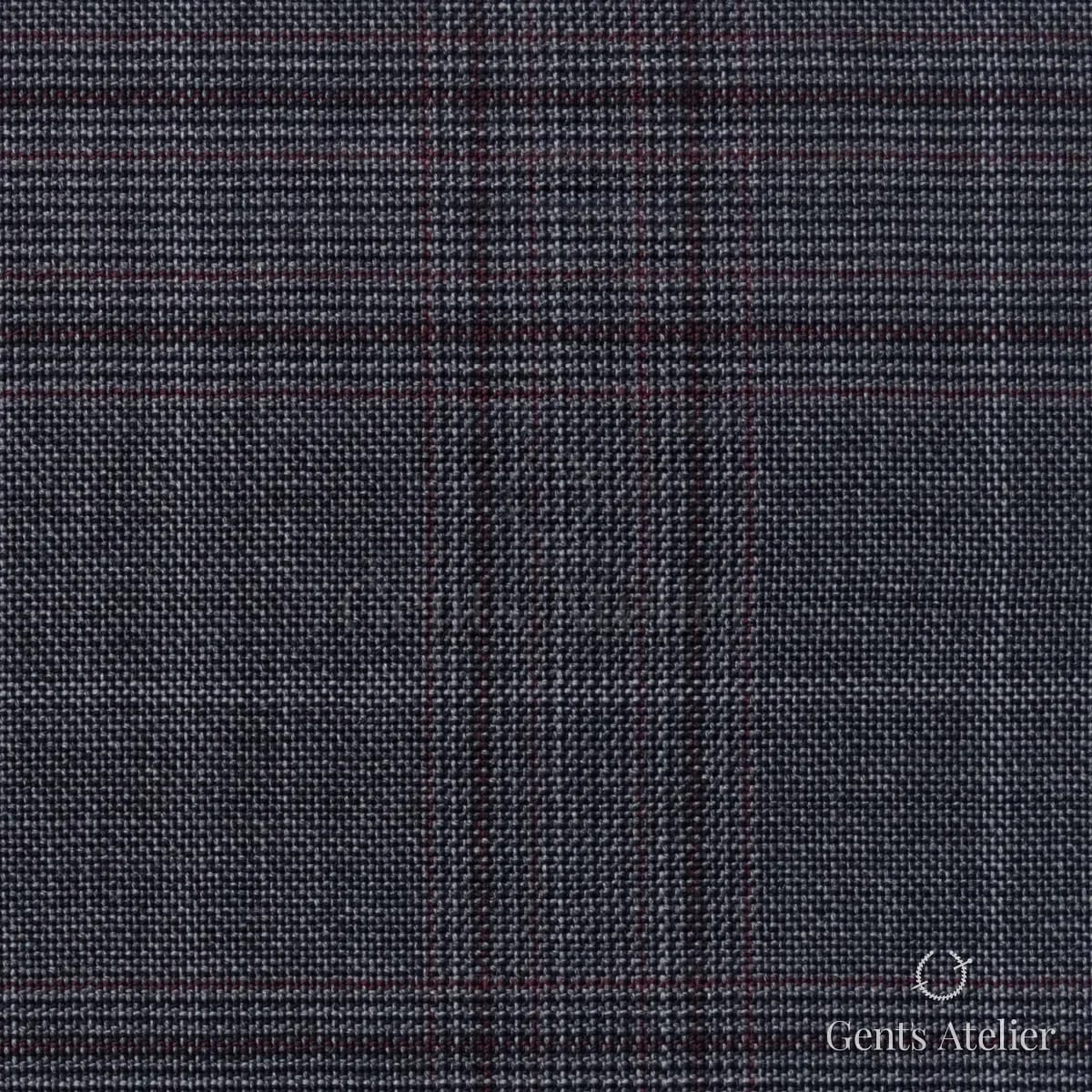 Костюмная ткань Marzoni 725 - 458 / 1300 — Серый / Бордовый, виндоупейн, 100% шерсть