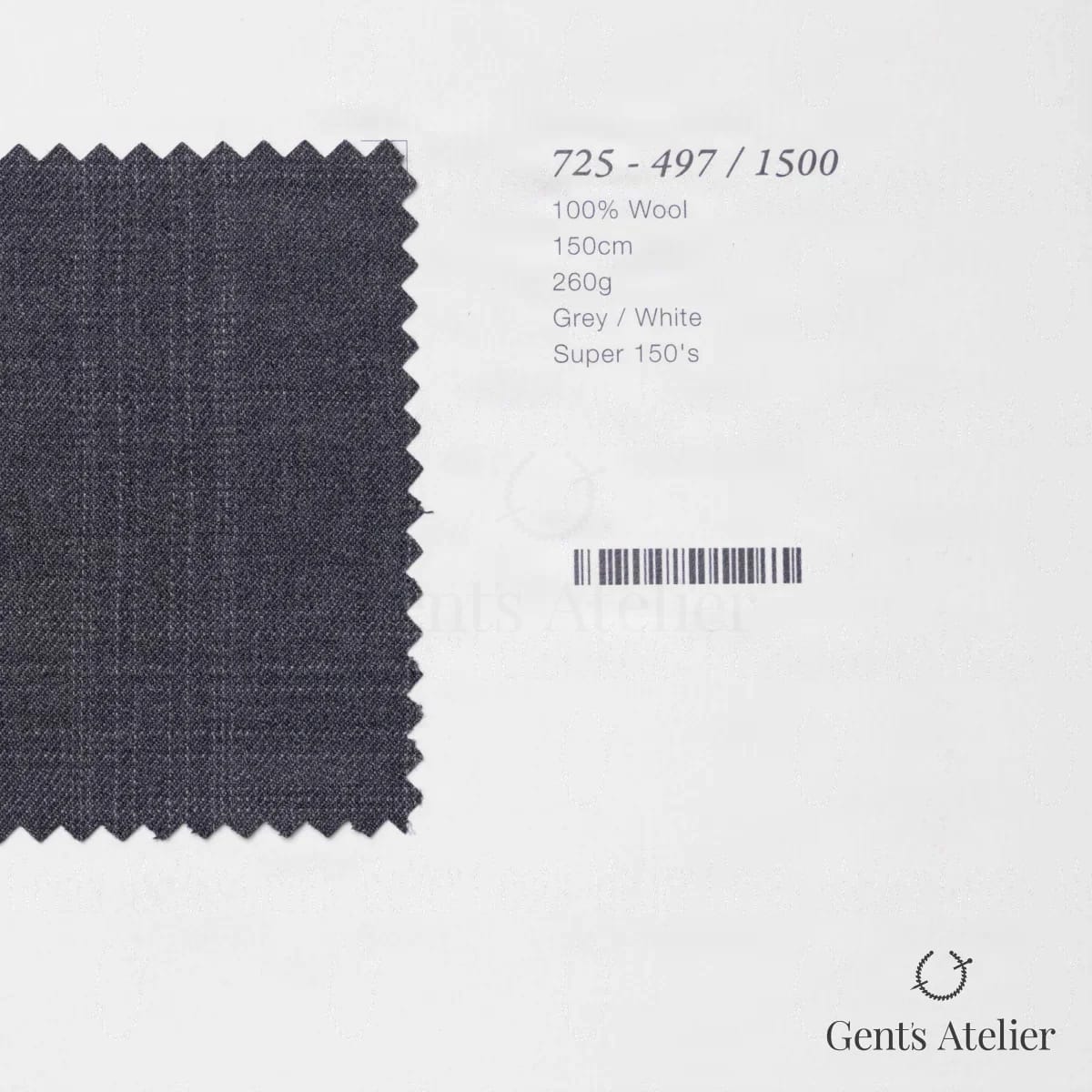 Образец ткани Marzoni 725 - 497 / 1500 с этикеткой — Серо-белый